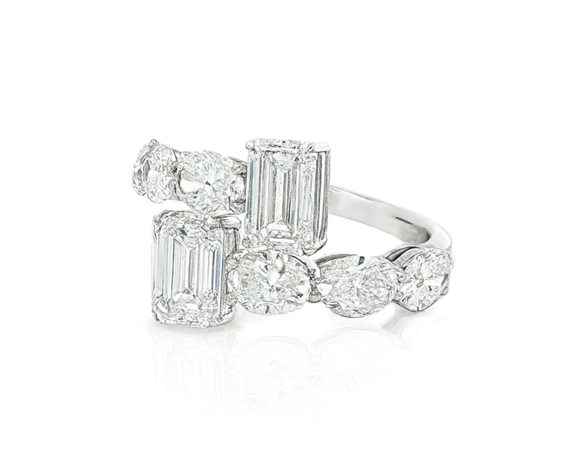 14k Gold Diamond Open Ring with Dual Emerald-Cut & Round 4.22ct – lifestyle 2669