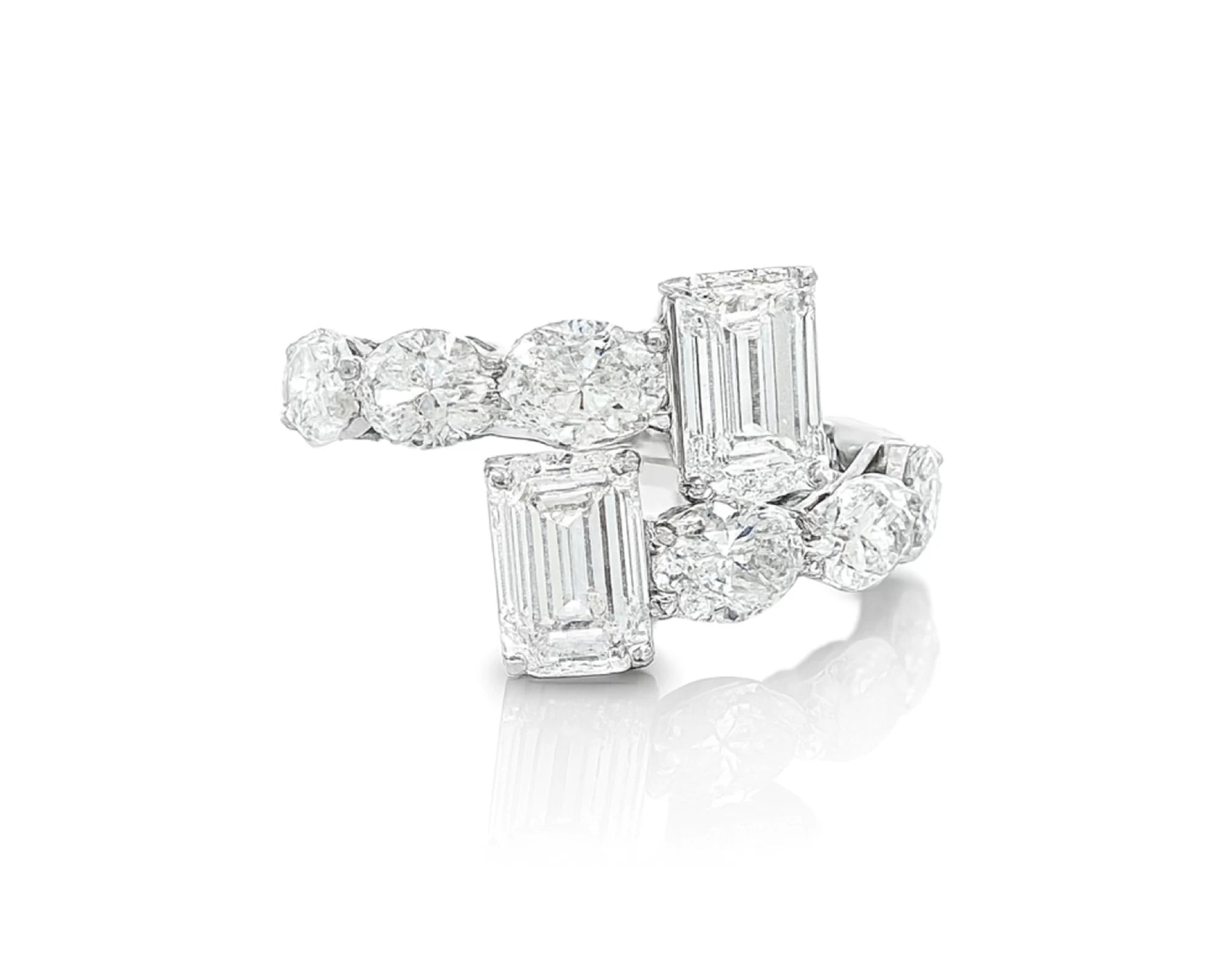 14k Gold Diamond Open Ring with Dual Emerald-Cut & Round 4.22ct – lifestyle 2670