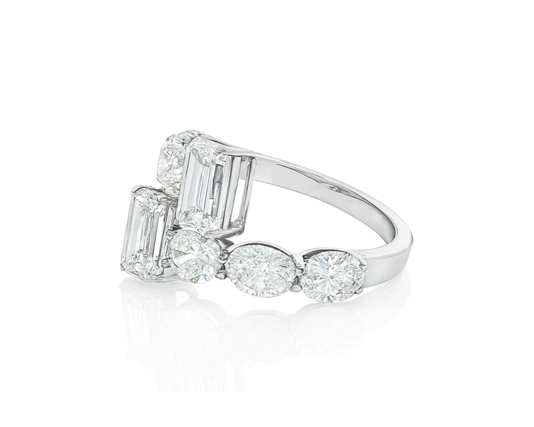 14k Gold Diamond Open Ring with Dual Emerald-Cut & Round 4.22ct – lifestyle 2671