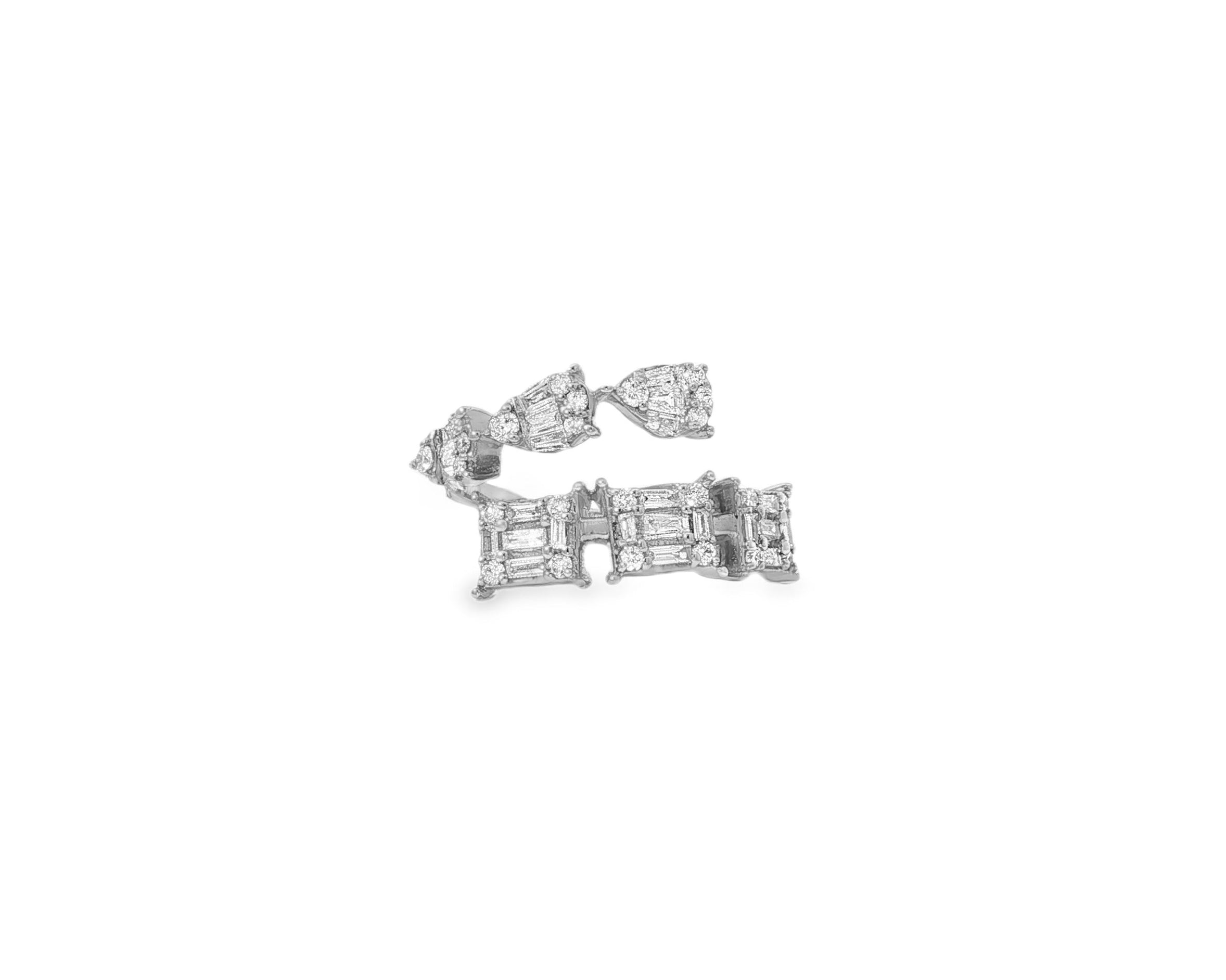 14k Gold Diamond Open Ring with Pear & Baguette Cluster 0.85ct - AVI THE JEWELER