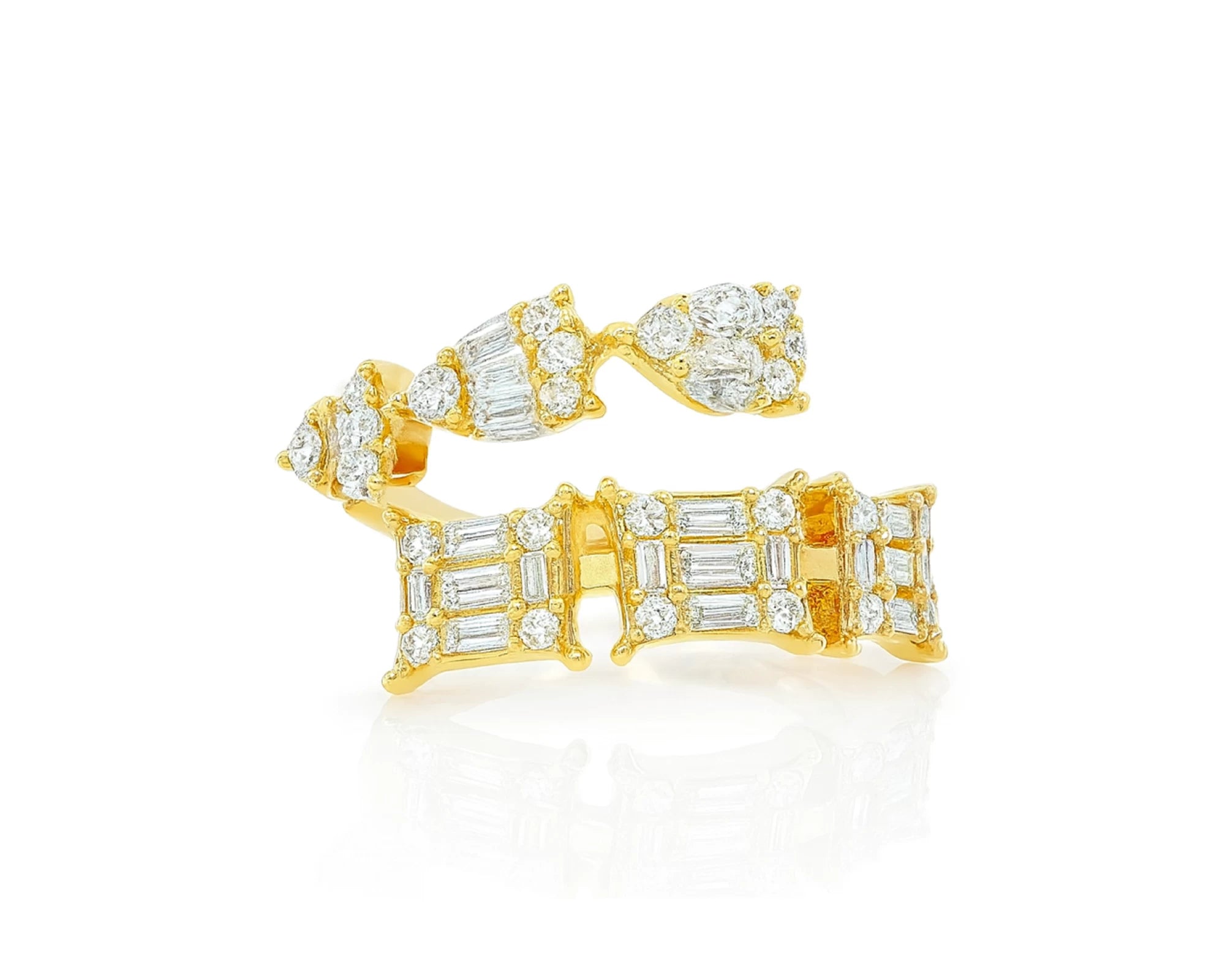 14k Gold Diamond Open Ring with Pear & Baguette Cluster 0.85ct – lifestyle 651