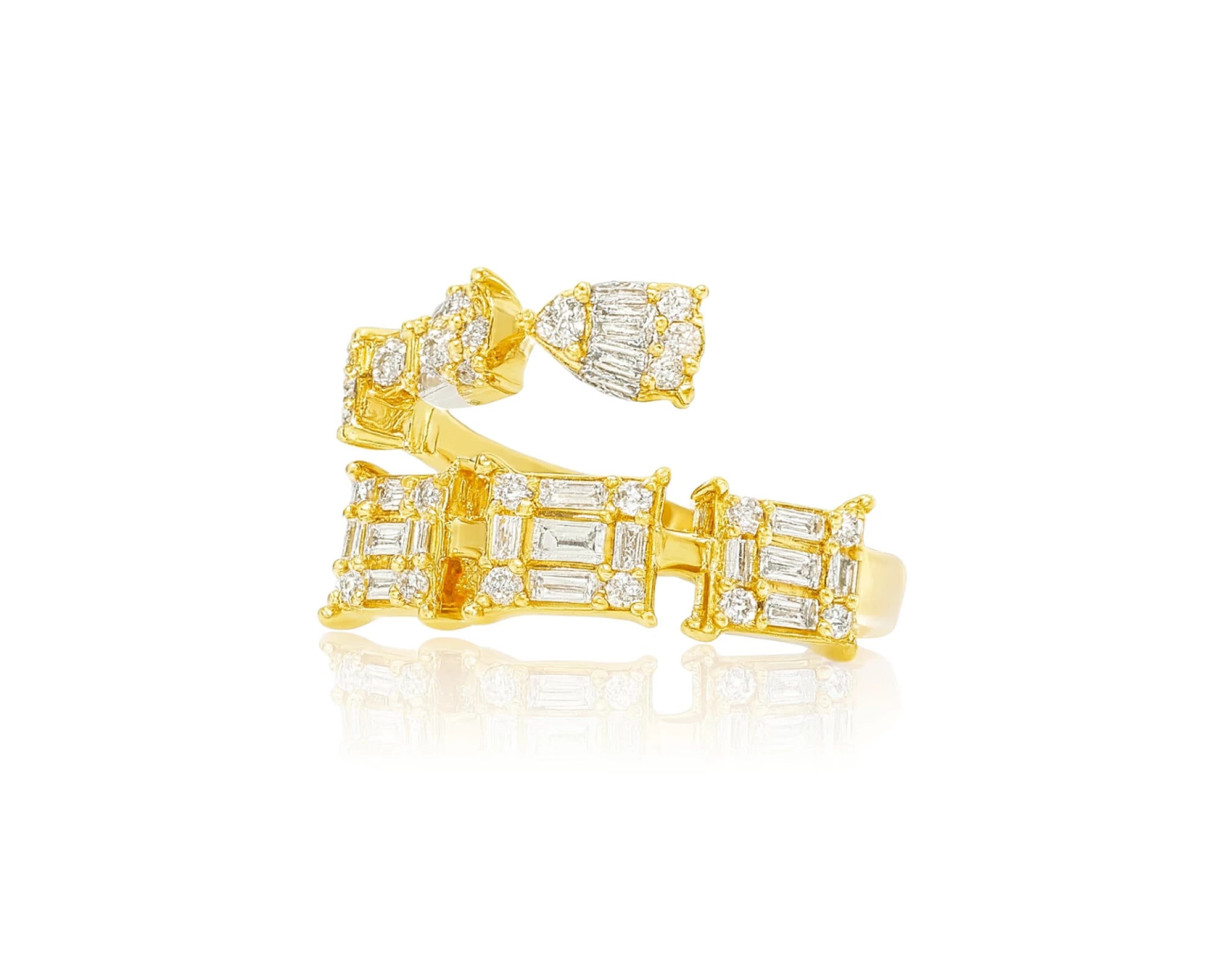 14k Gold Diamond Open Ring with Pear & Baguette Cluster 0.85ct – lifestyle 653