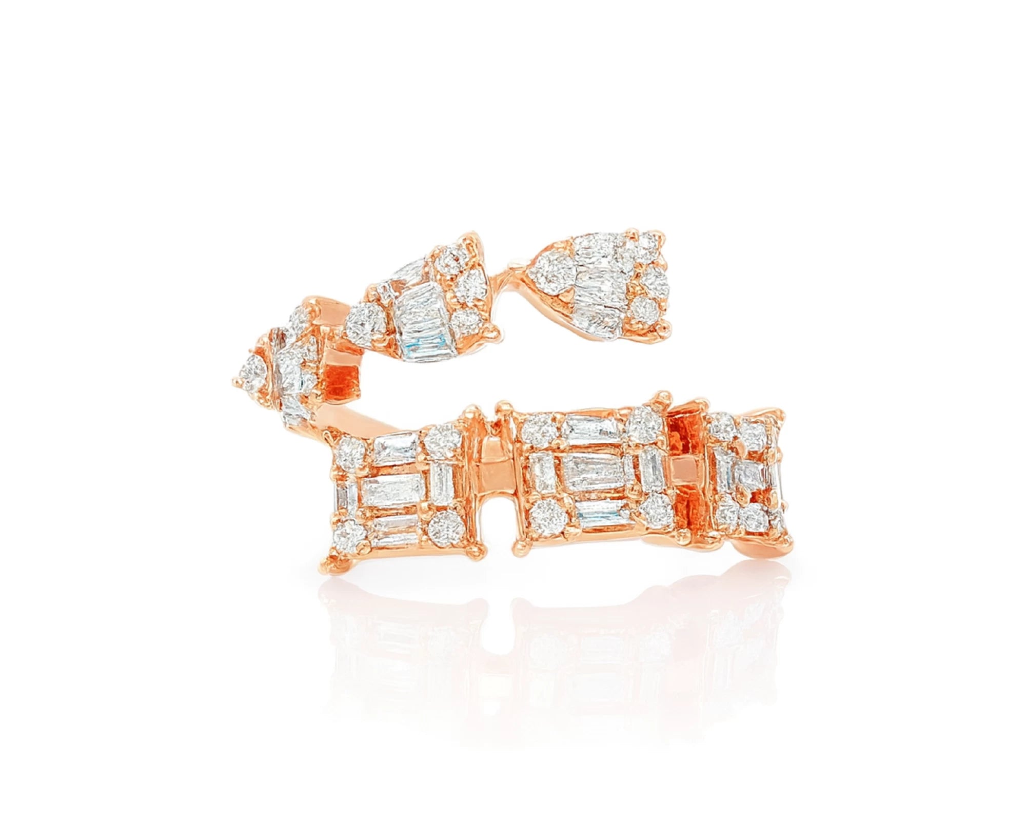 14k Gold Diamond Open Ring with Pear & Baguette Cluster 0.85ct – lifestyle 656