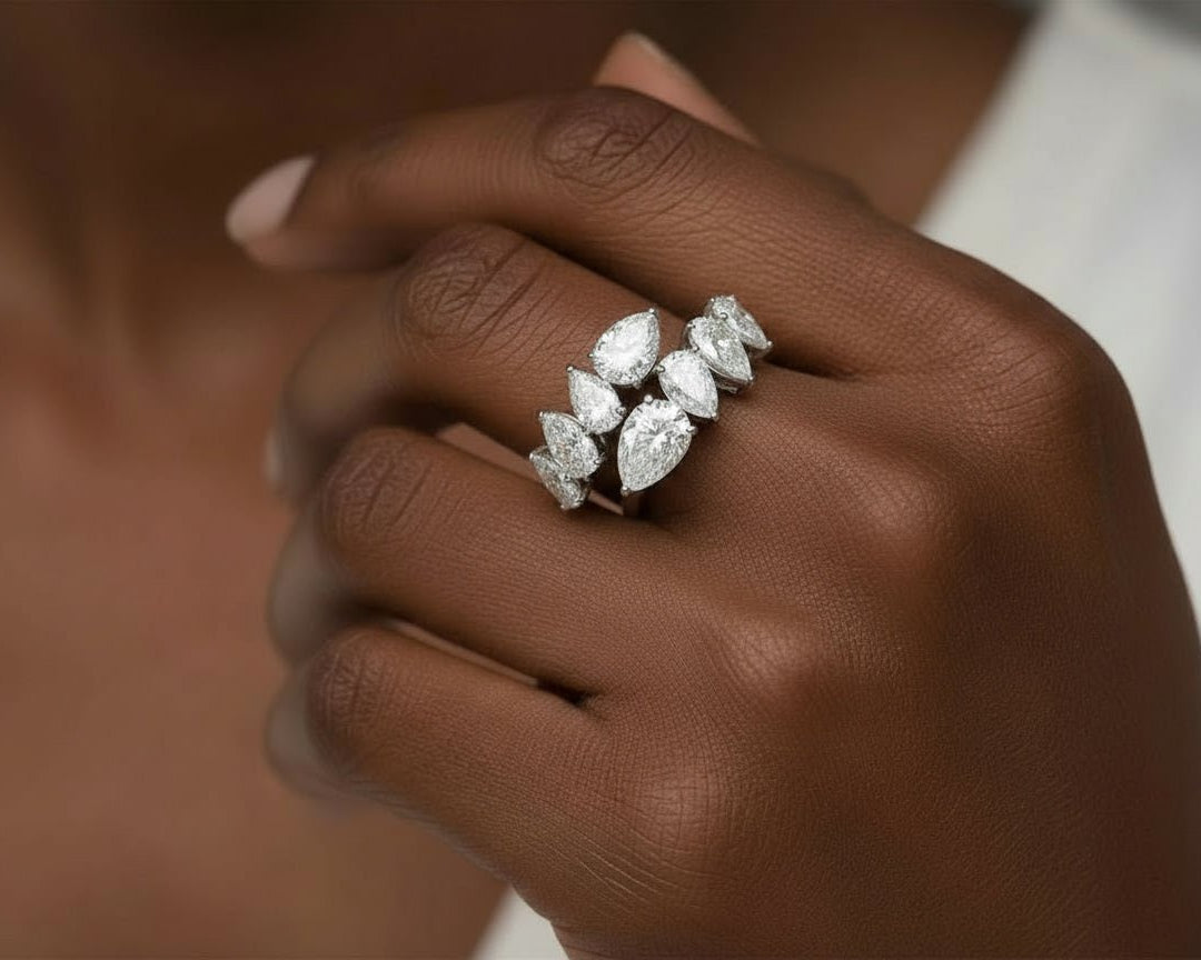 14k Gold Diamond Open Ring with Pear - Shape Cluster Design 3.63ct - AVI THE JEWELER