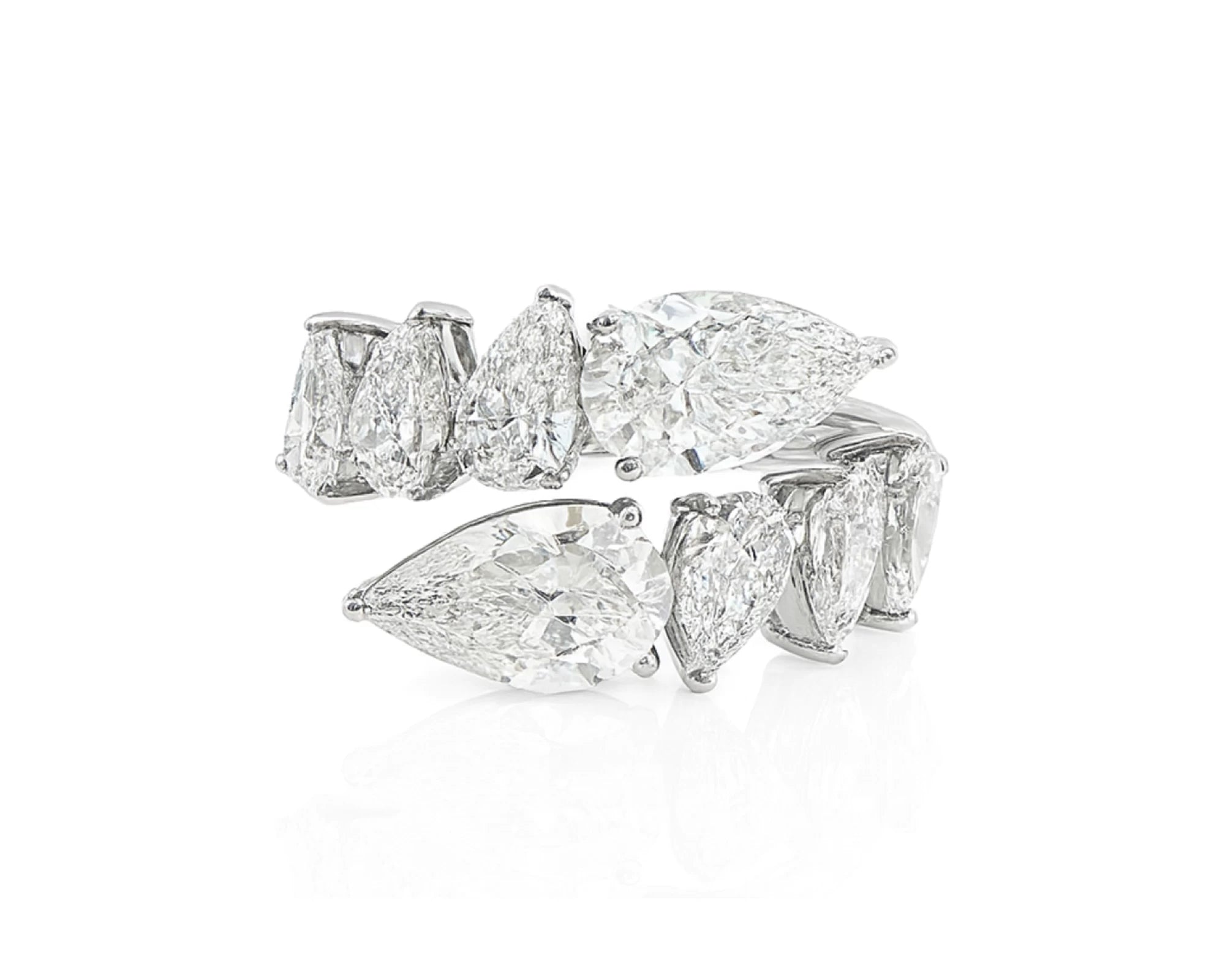 14k Gold Diamond Open Ring with Pear-Shape Cluster Design 3.63ct – lifestyle 2656