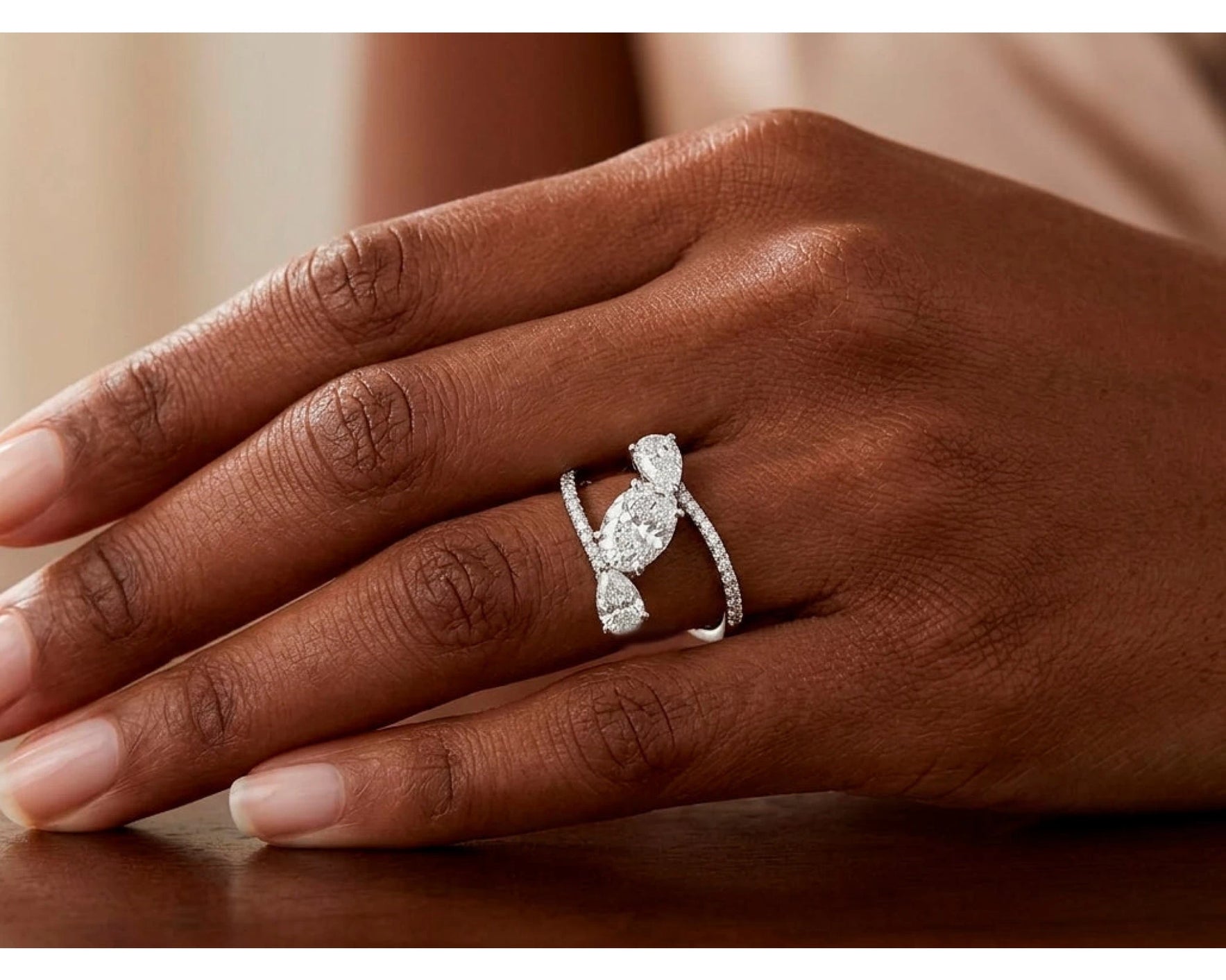 14k Gold Diamond Open Wrap Ring with Oval & Round-Cut Design 2.75ct – view 2