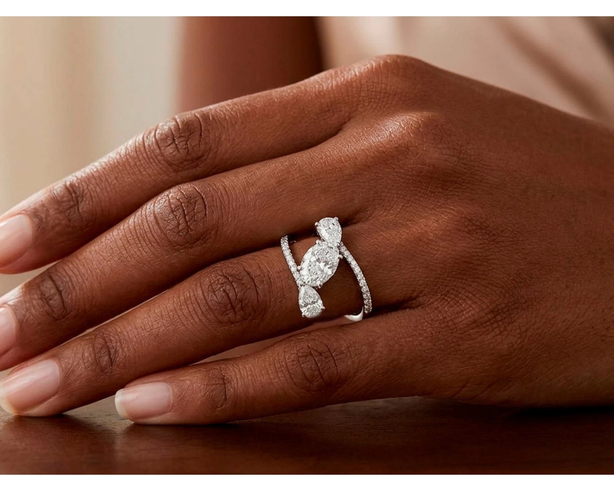 14k Gold Diamond Open Wrap Ring with Oval & Round-Cut Design 2.75ct – view 2