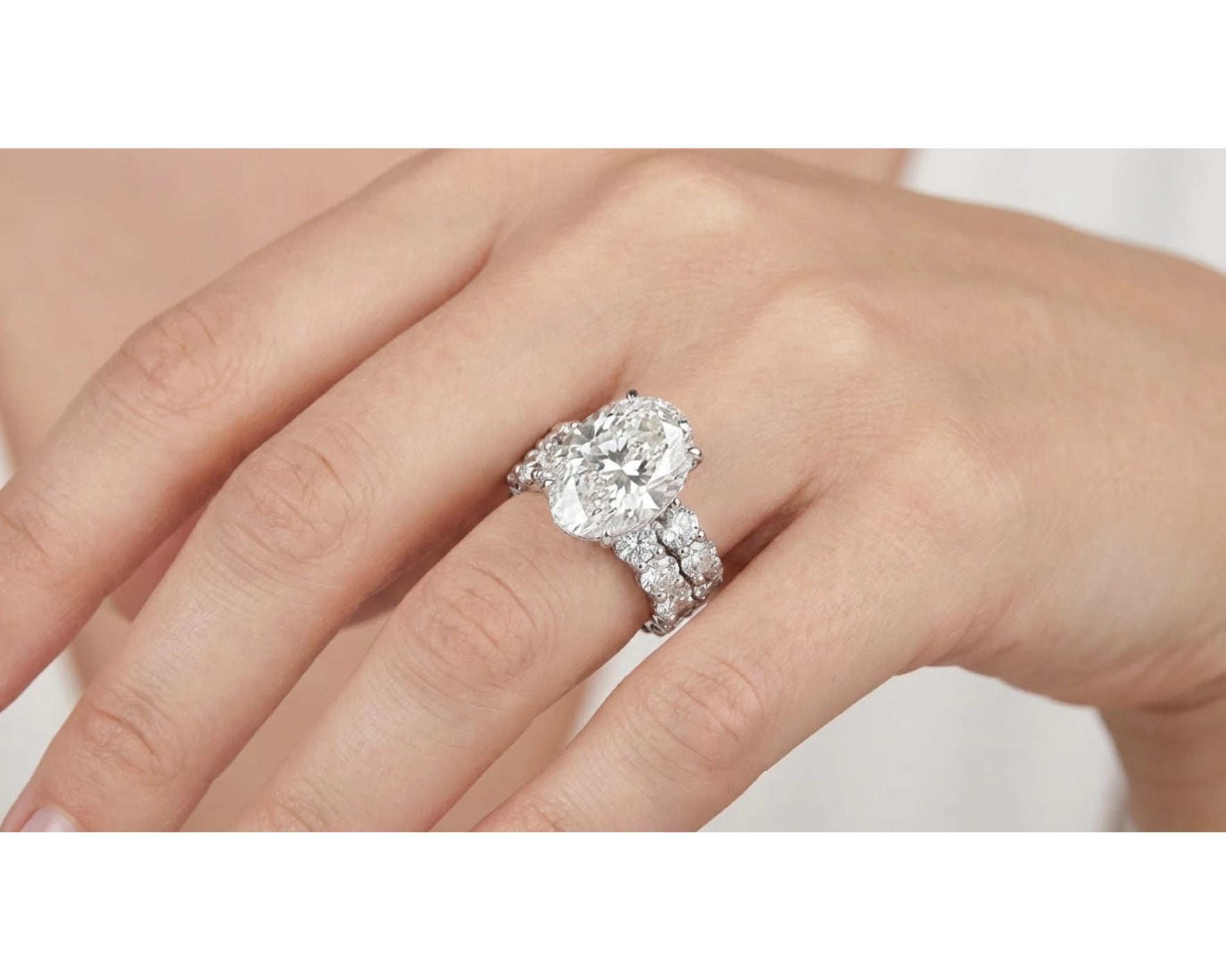 14k Gold Diamond Oval Double Row Band Engagement Ring Set 12.3ct – view 2