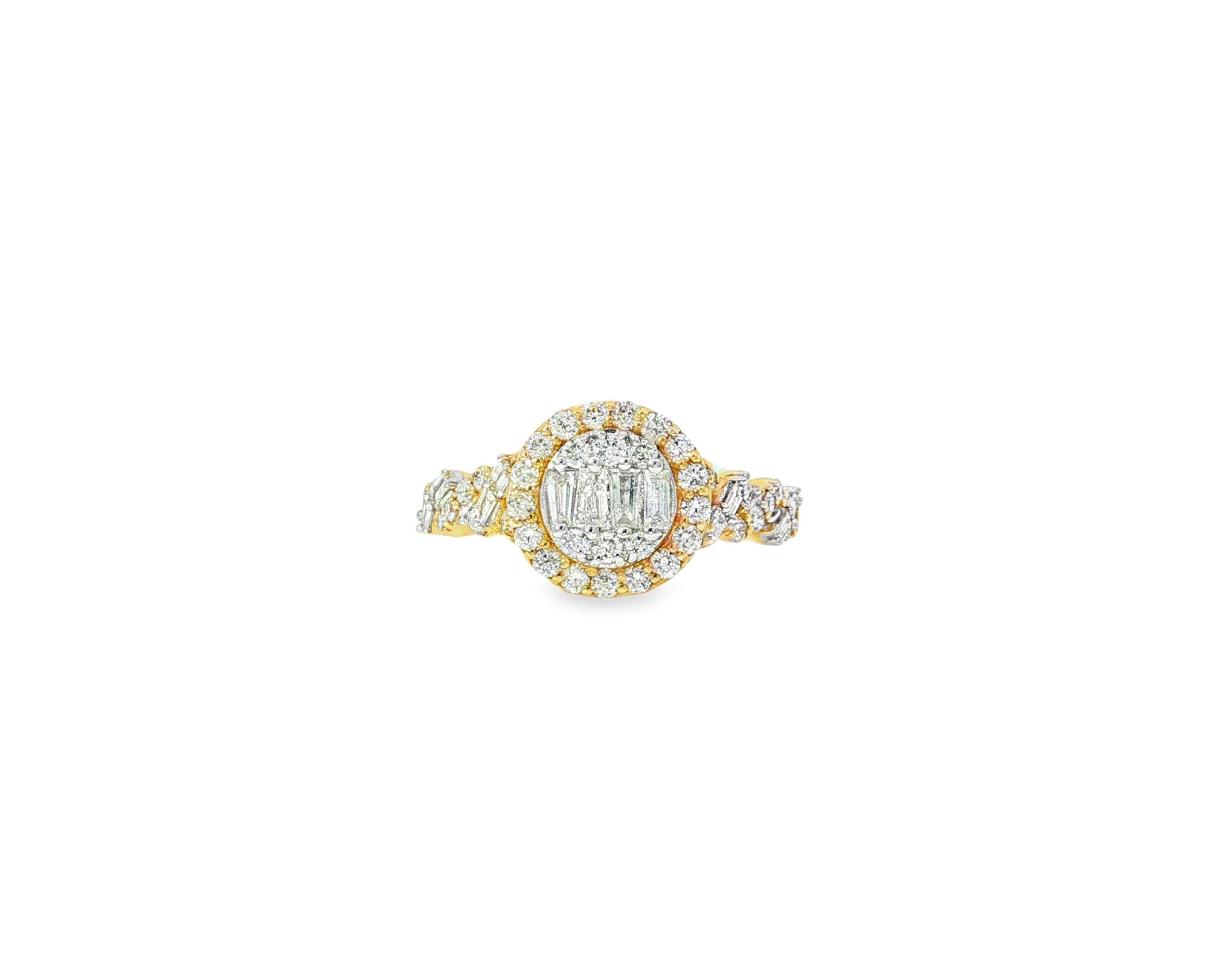 14k Gold Diamond Oval Halo Ring with Baguette & Round Cluster 0.90ct - AVI THE JEWELER