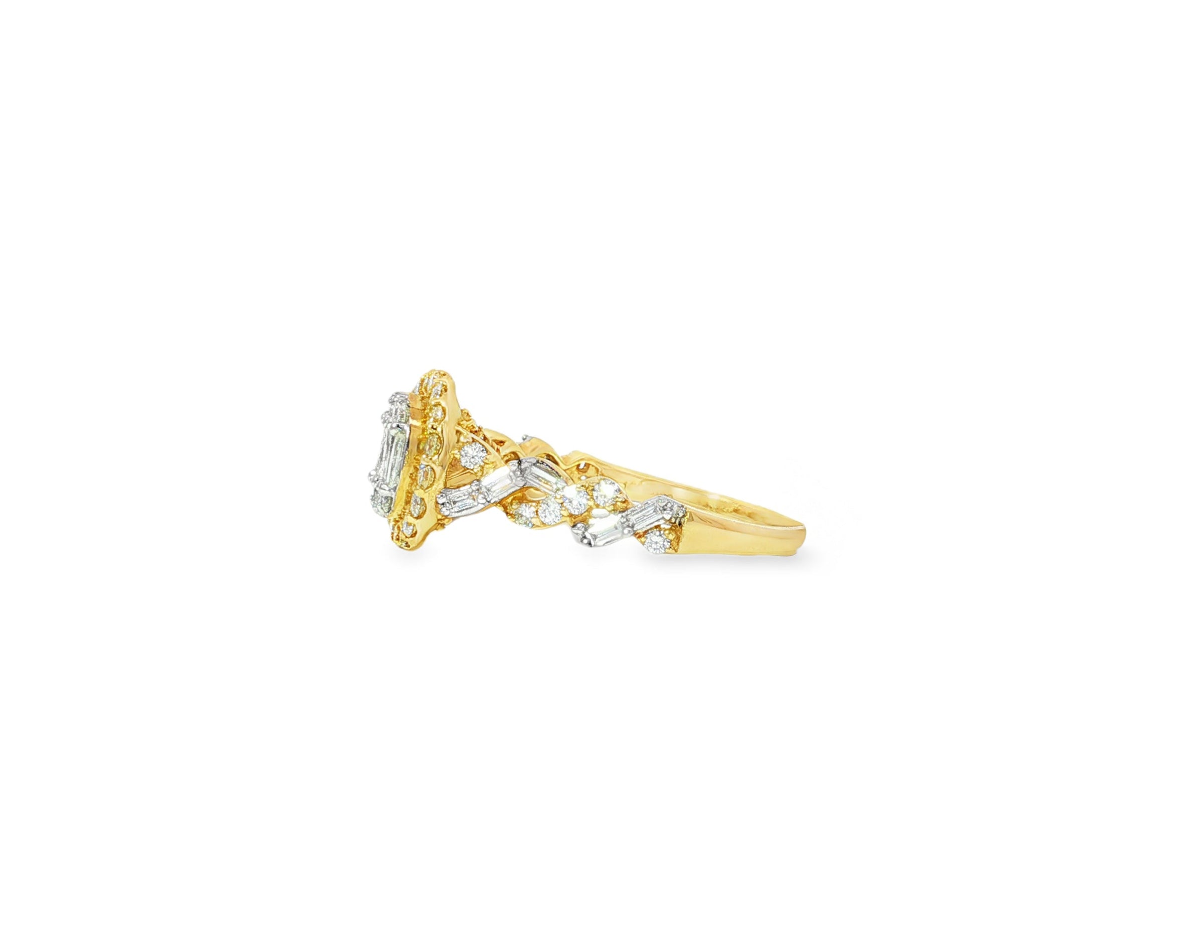14k Gold Diamond Oval Halo Ring with Baguette & Round Cluster 0.90ct - AVI THE JEWELER