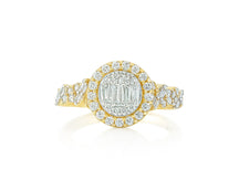 14k Gold Diamond Oval Halo Ring with Baguette & Round Cluster 0.90ct
