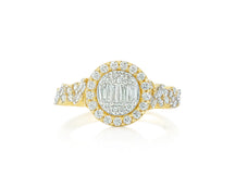 14k Gold Diamond Oval Halo Ring with Baguette & Round Cluster 0.90ct
