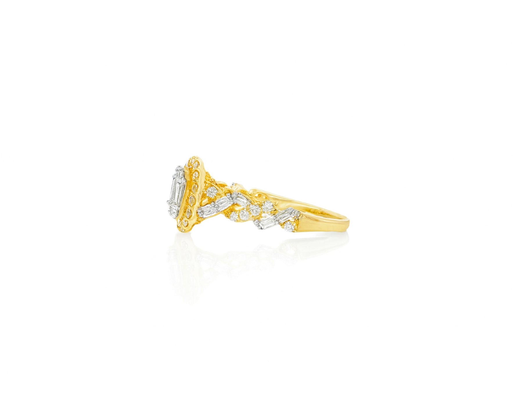 14k Gold Diamond Oval Halo Ring with Baguette & Round Cluster 0.90ct – lifestyle 695