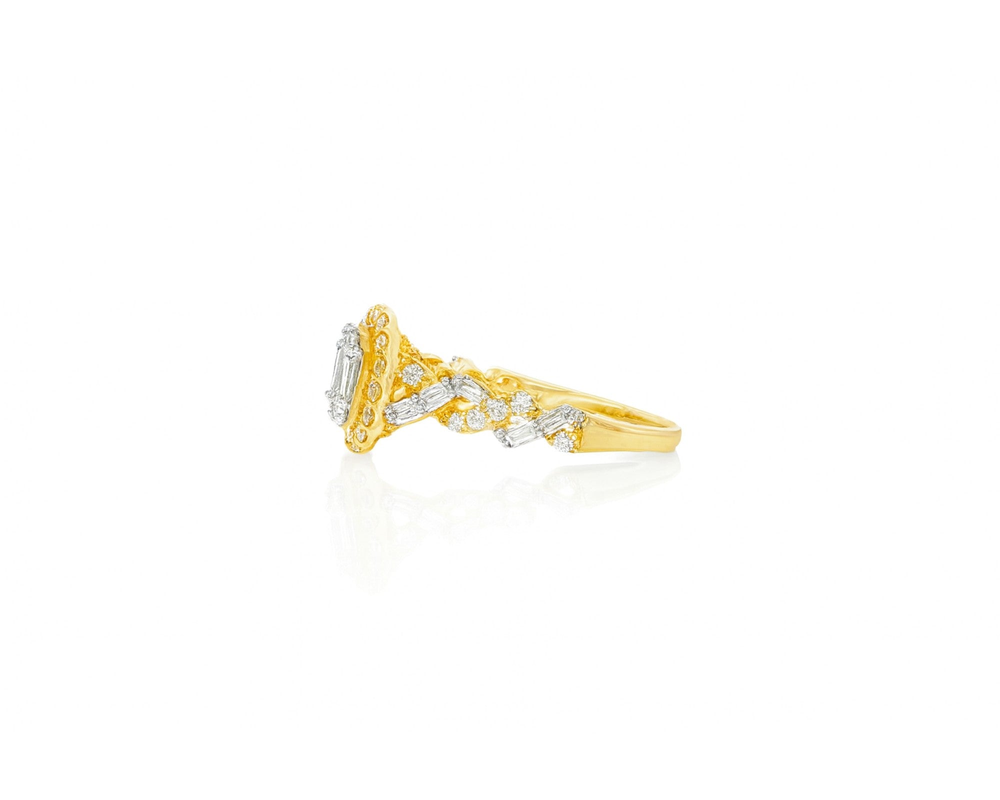 14k Gold Diamond Oval Halo Ring with Baguette & Round Cluster 0.90ct – lifestyle 695