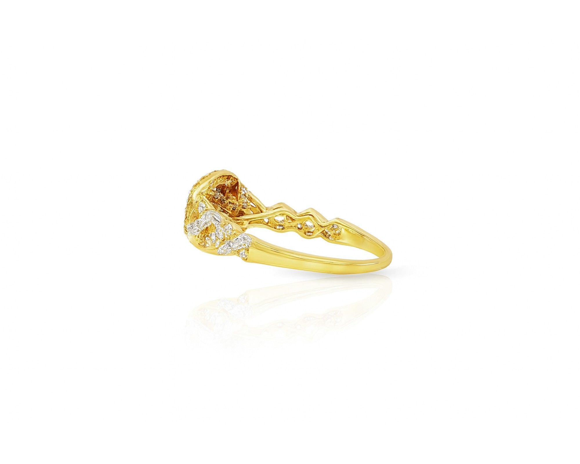 14k Gold Diamond Oval Halo Ring with Baguette & Round Cluster 0.90ct – lifestyle 697