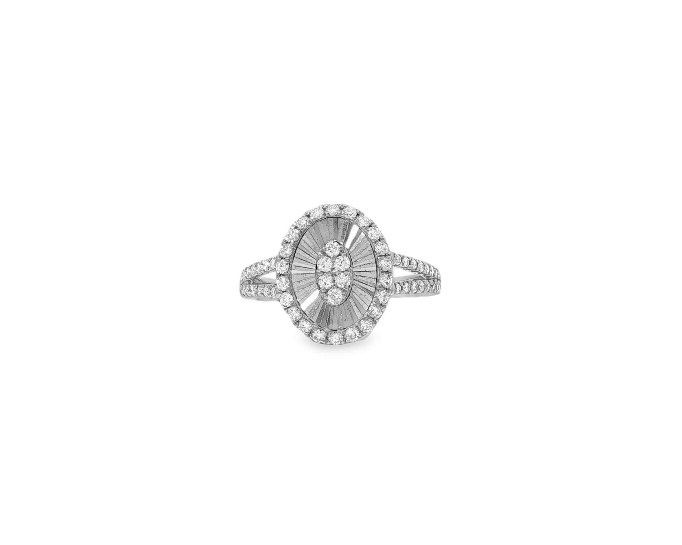 14k Gold Diamond Oval Halo Ring with Radiant Sunburst Design 0.60ct - AVI THE JEWELER