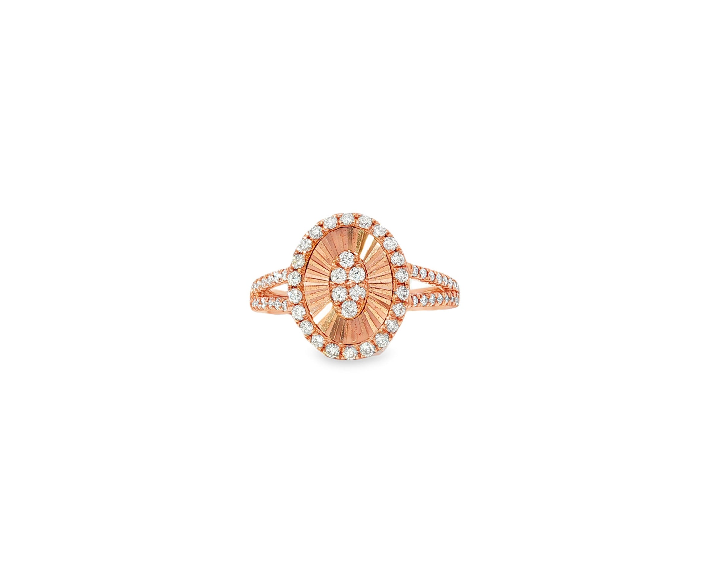 14k Gold Diamond Oval Halo Ring with Radiant Sunburst Design 0.60ct - AVI THE JEWELER