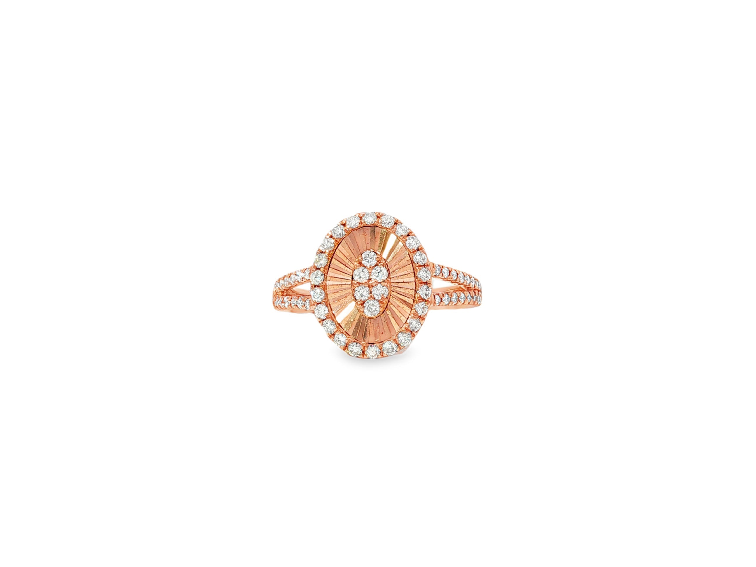 14k Gold Diamond Oval Halo Ring with Radiant Sunburst Design 0.60ct - AVI THE JEWELER