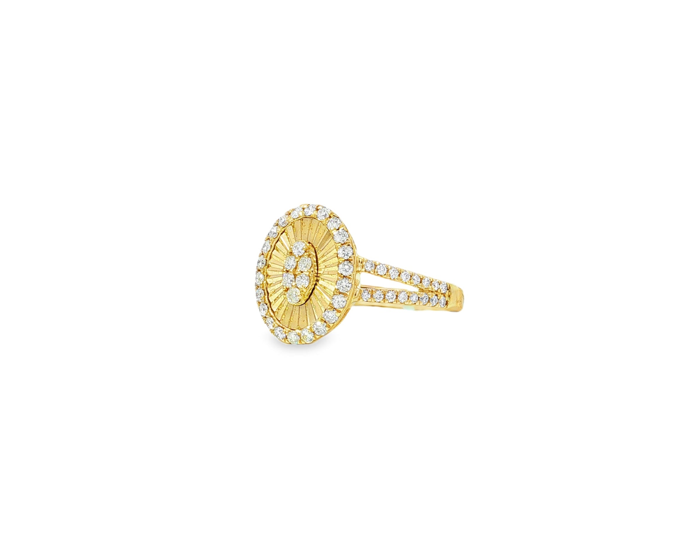 14k Gold Diamond Oval Halo Ring with Radiant Sunburst Design 0.60ct - AVI THE JEWELER