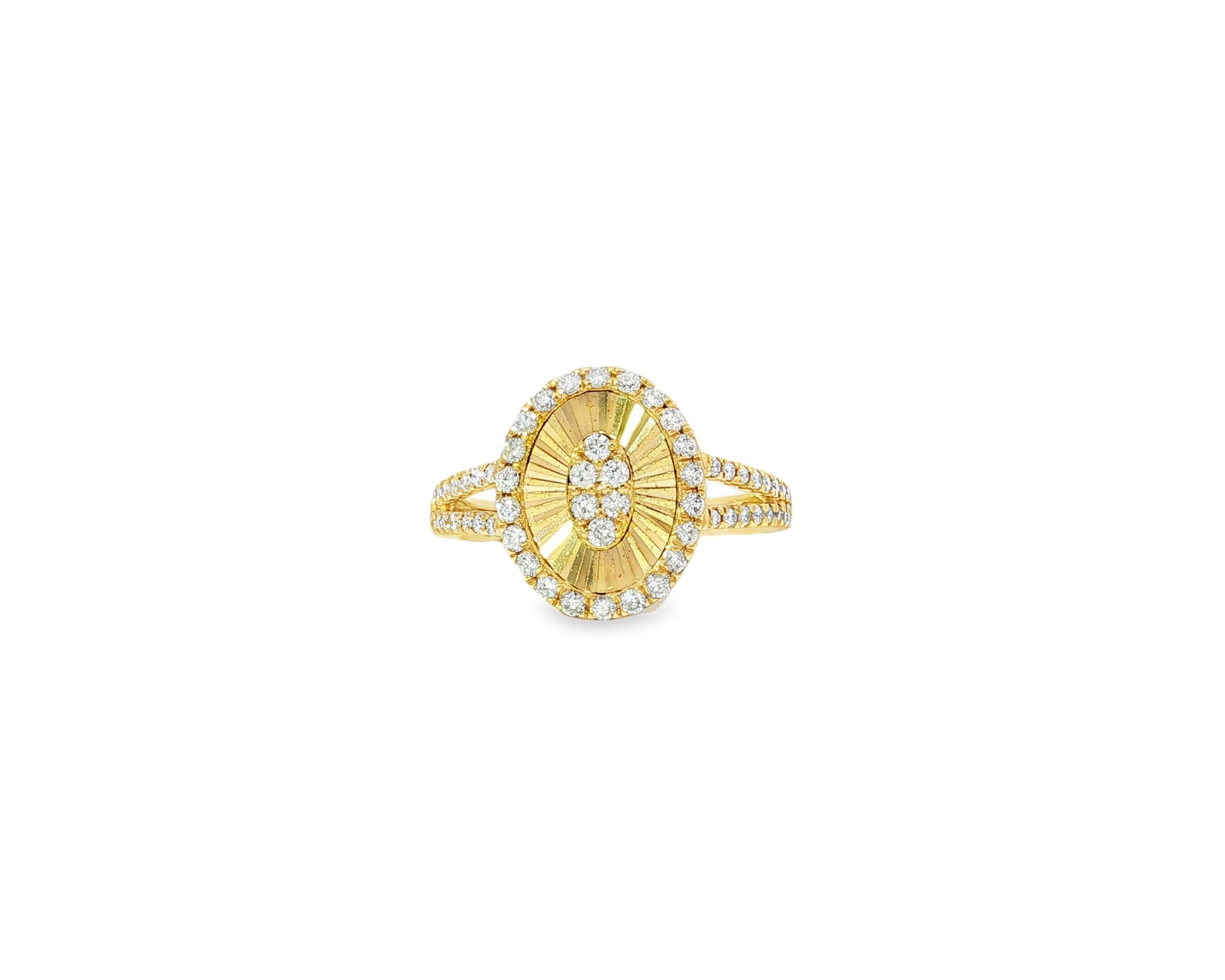 14k Gold Diamond Oval Halo Ring with Radiant Sunburst Design 0.60ct - AVI THE JEWELER