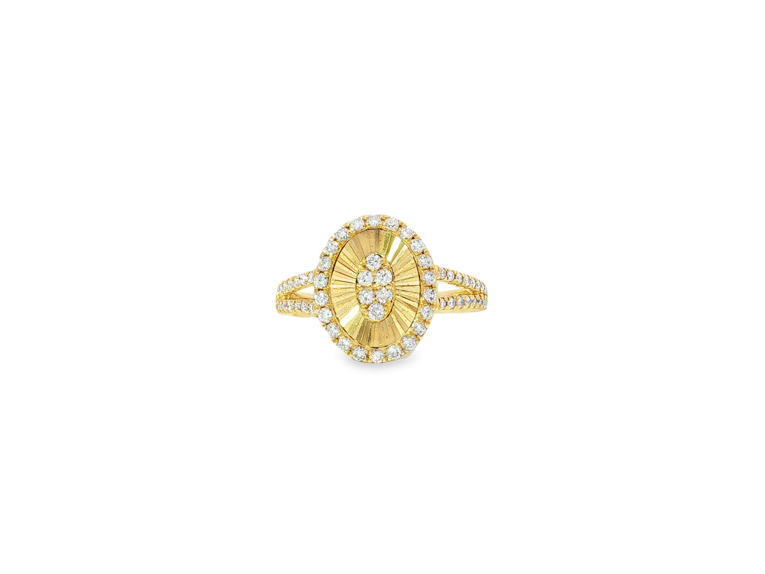 14k Gold Diamond Oval Halo Ring with Radiant Sunburst Design 0.60ct - AVI THE JEWELER