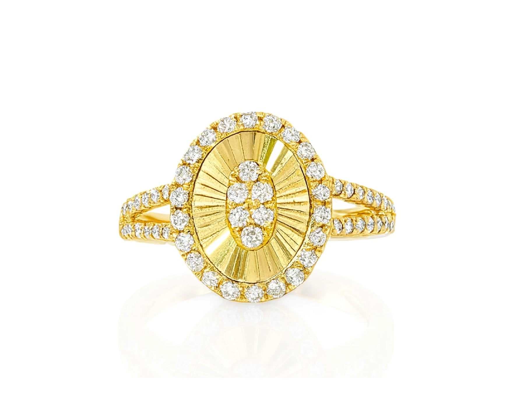 14k Gold Diamond Oval Halo Ring with Radiant Sunburst Design 0.60ct – lifestyle 679
