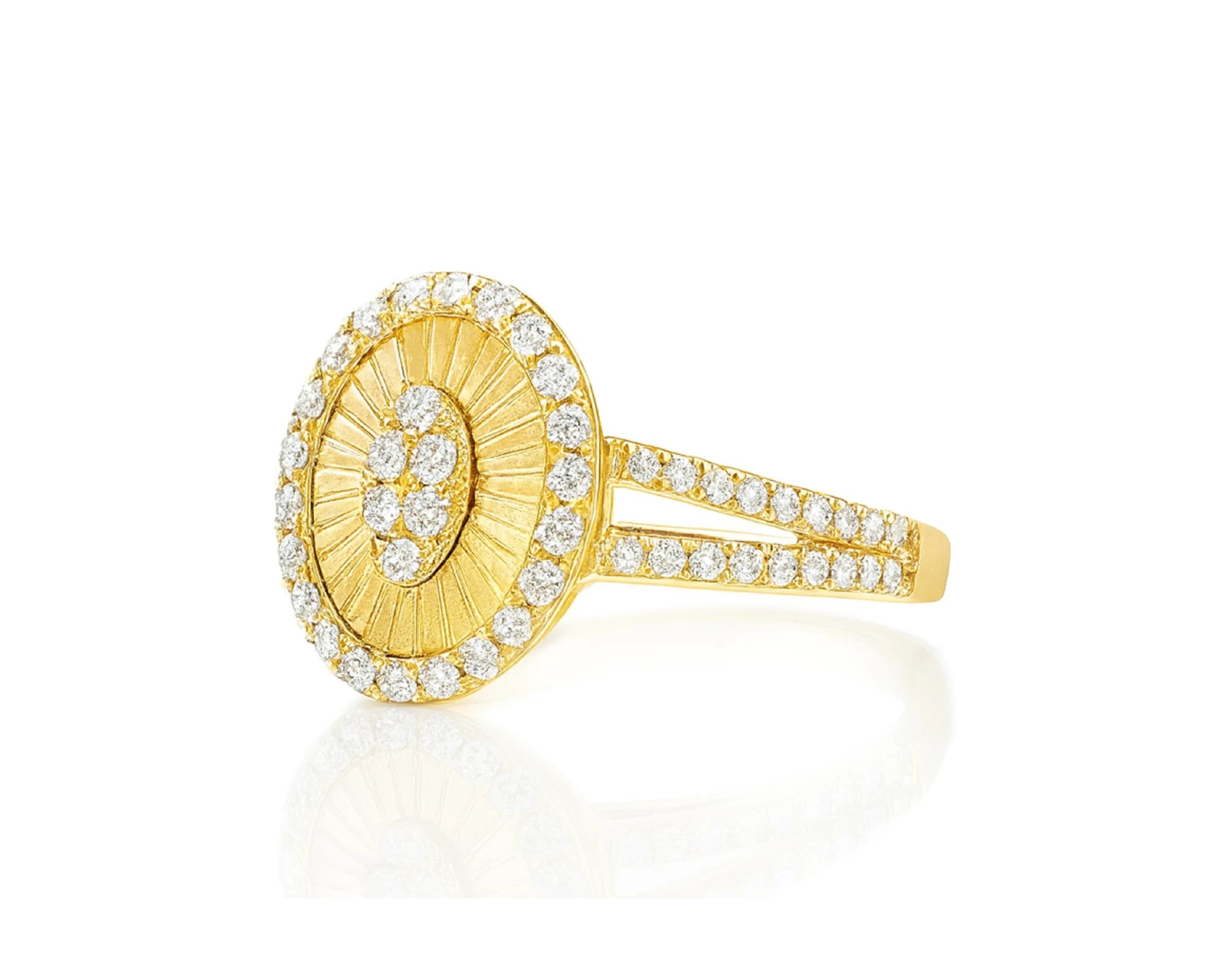 14k Gold Diamond Oval Halo Ring with Radiant Sunburst Design 0.60ct – lifestyle 681