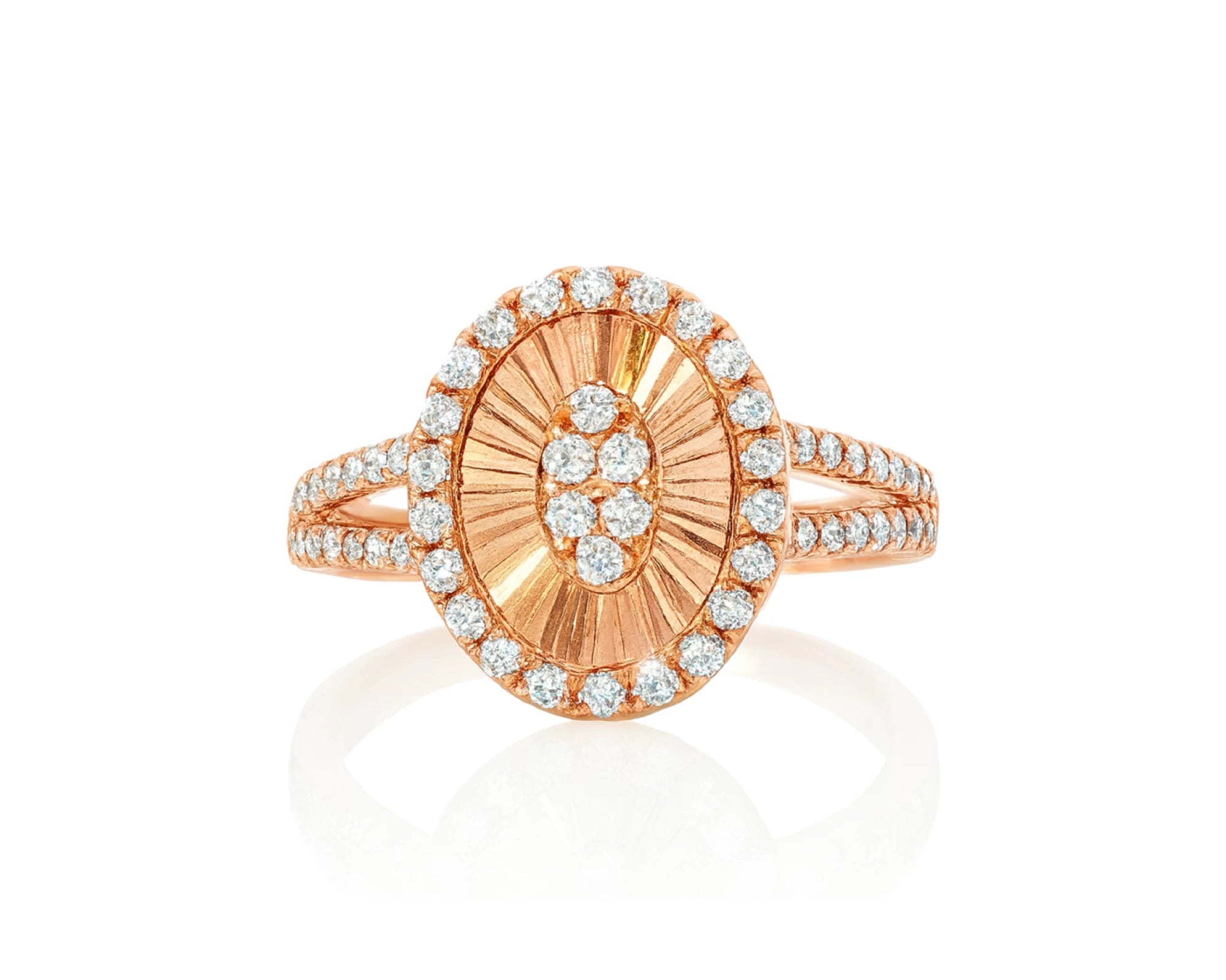 14k Gold Diamond Oval Halo Ring with Radiant Sunburst Design 0.60ct – lifestyle 684