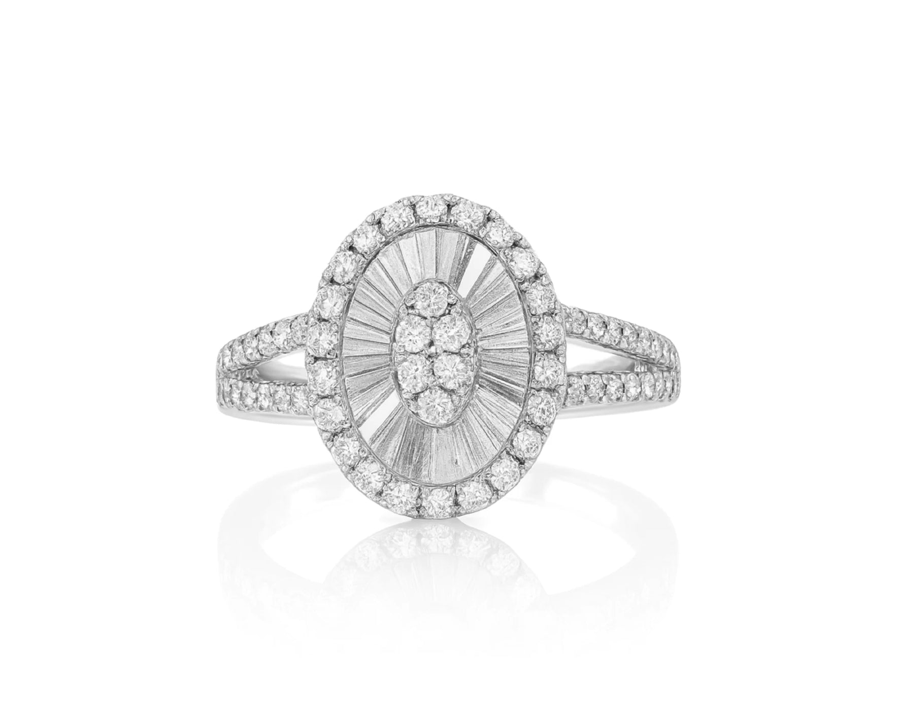 14k Gold Diamond Oval Halo Ring with Radiant Sunburst Design 0.60ct – lifestyle 685