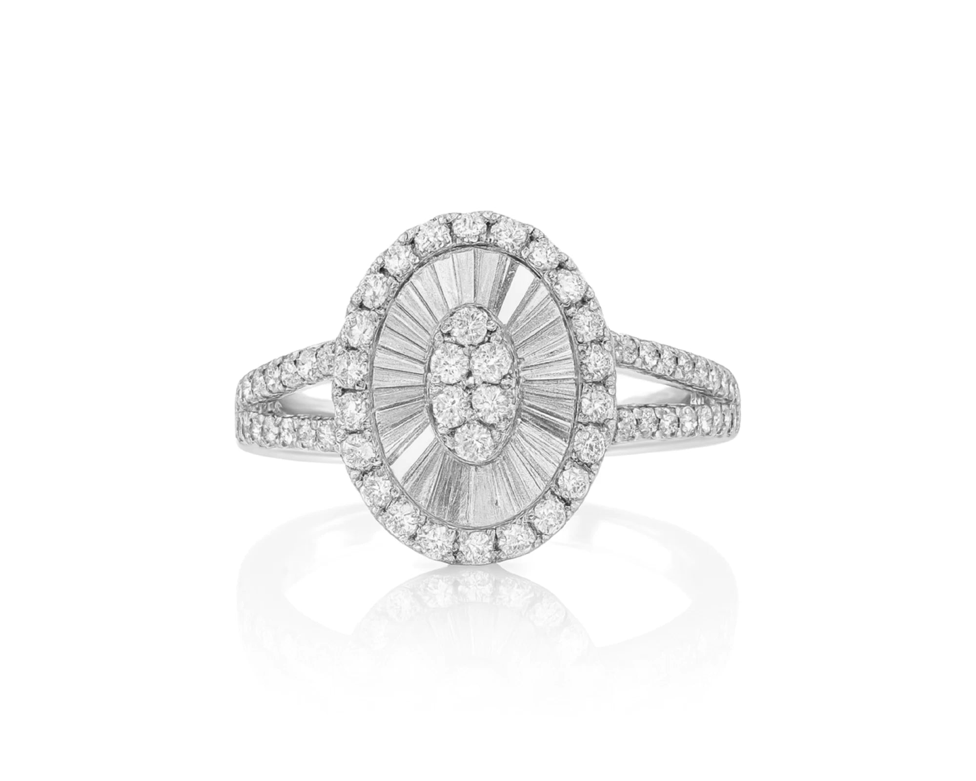 14k Gold Diamond Oval Halo Ring with Radiant Sunburst Design 0.60ct – lifestyle 685
