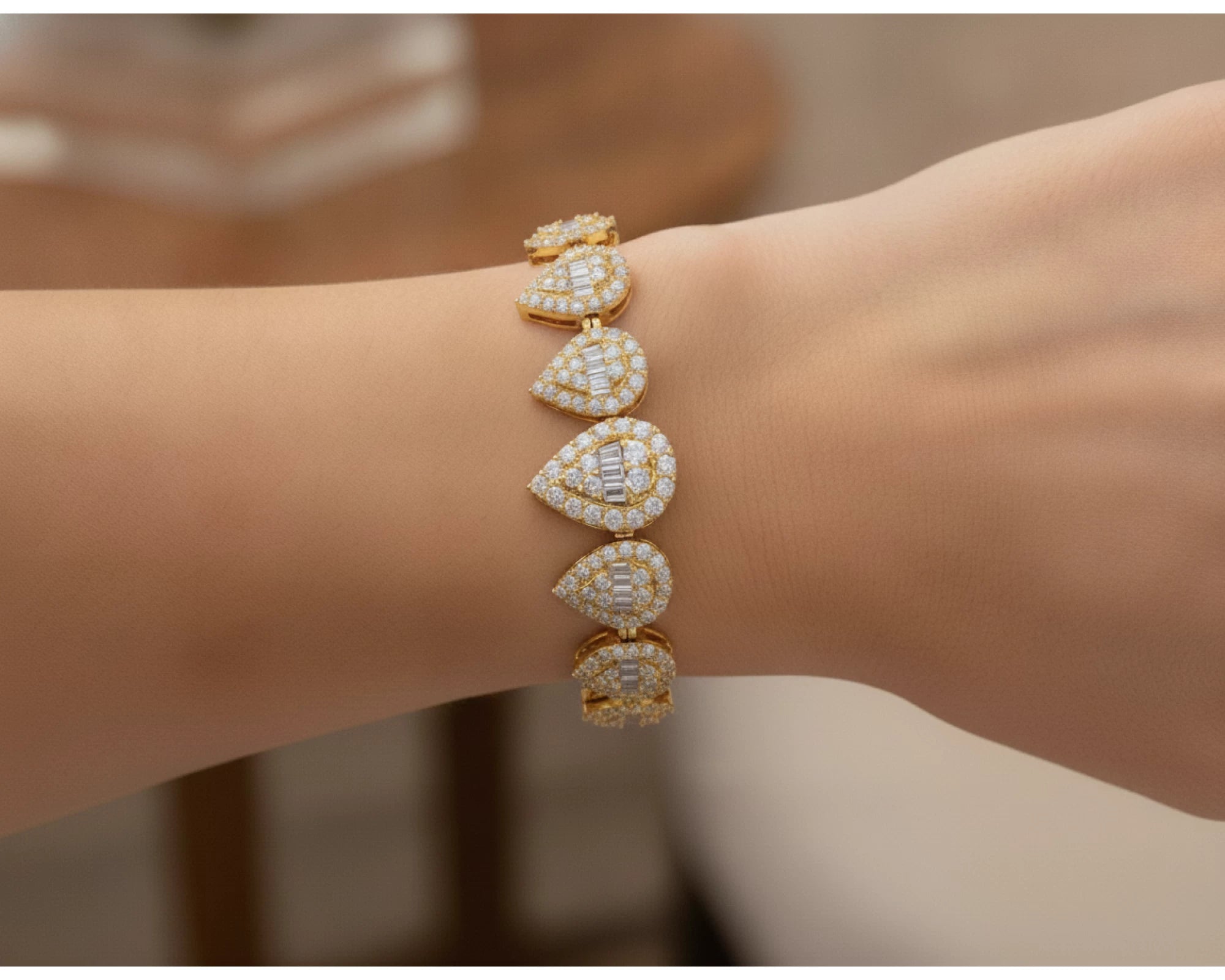 14k Gold Diamond Pear Bracelet with Elegant Design 3.25ct – lifestyle 4565