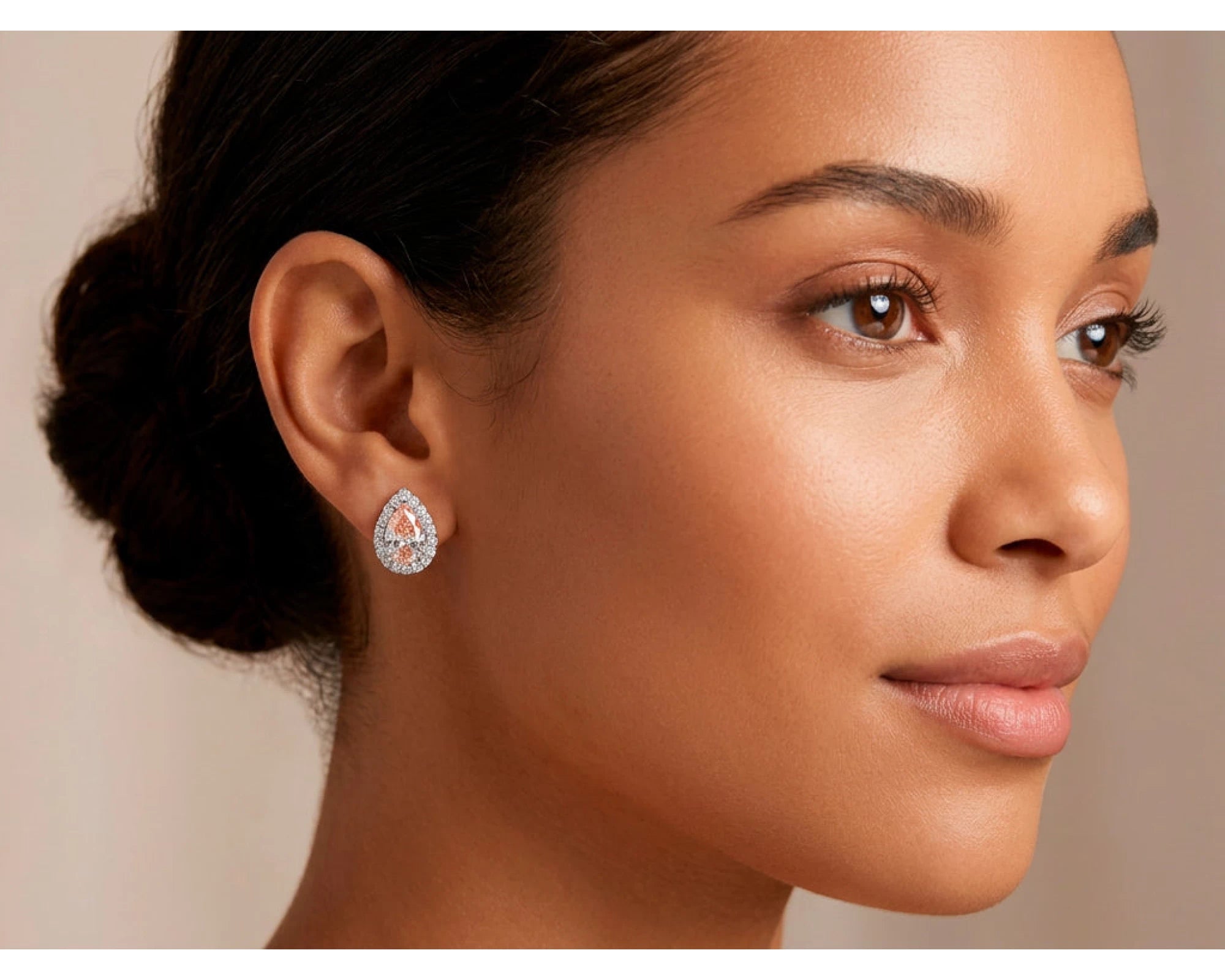 14K Gold Diamond Pear Halo Stud Earrings – view 2