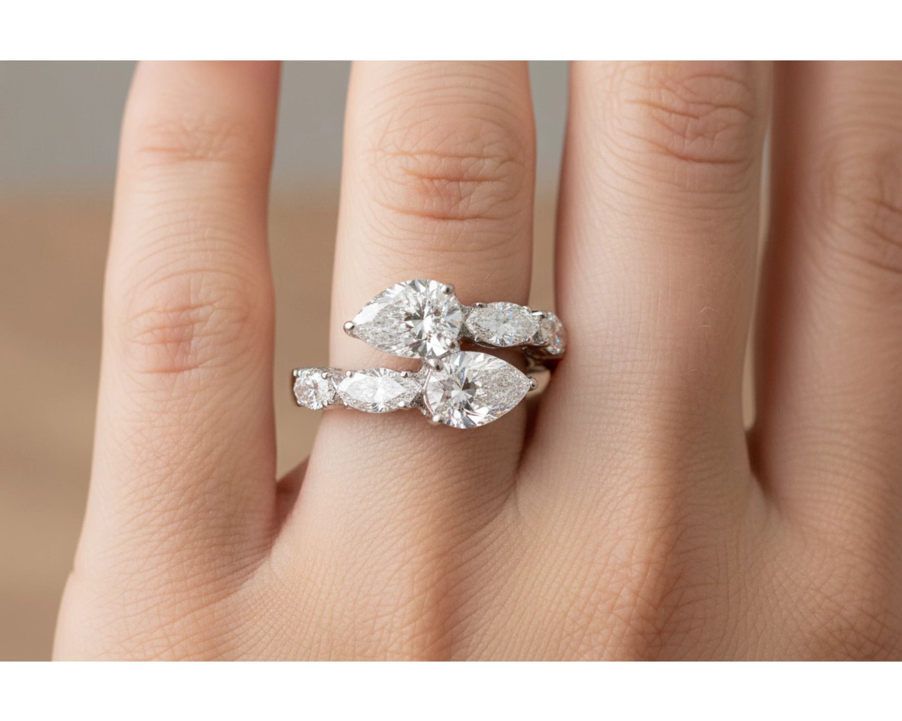14k Gold Diamond Pear & Marquise Bypass Ring 4.50ct – lifestyle 2271