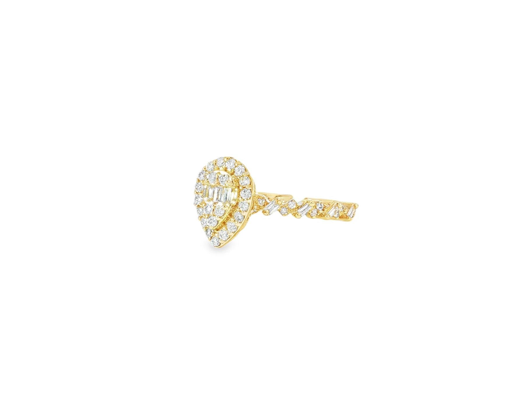 14k Gold Diamond Pear - Shaped Halo Ring with Baguette Center 0.60ct - AVI THE JEWELER