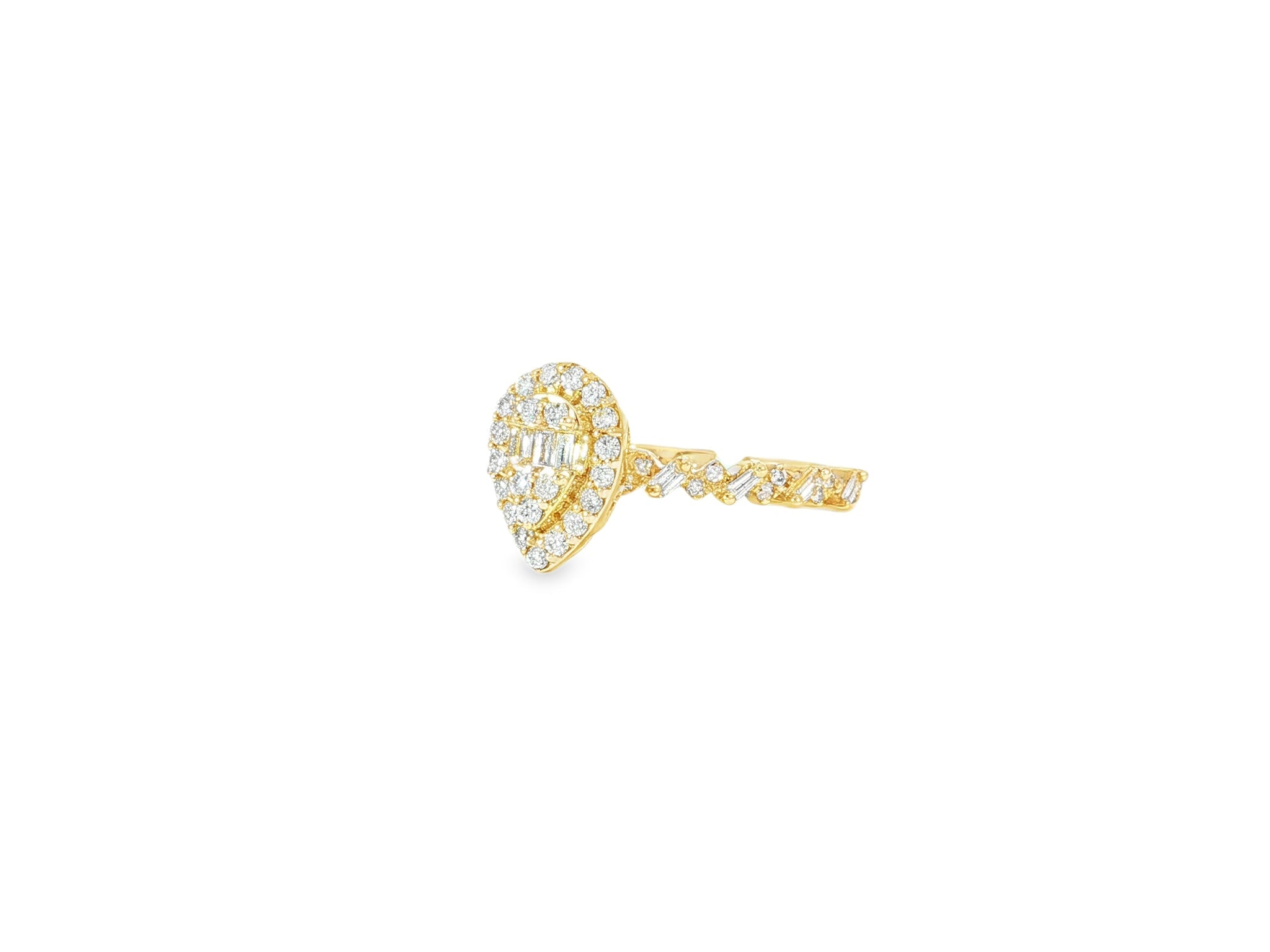 14k Gold Diamond Pear - Shaped Halo Ring with Baguette Center 0.60ct - AVI THE JEWELER
