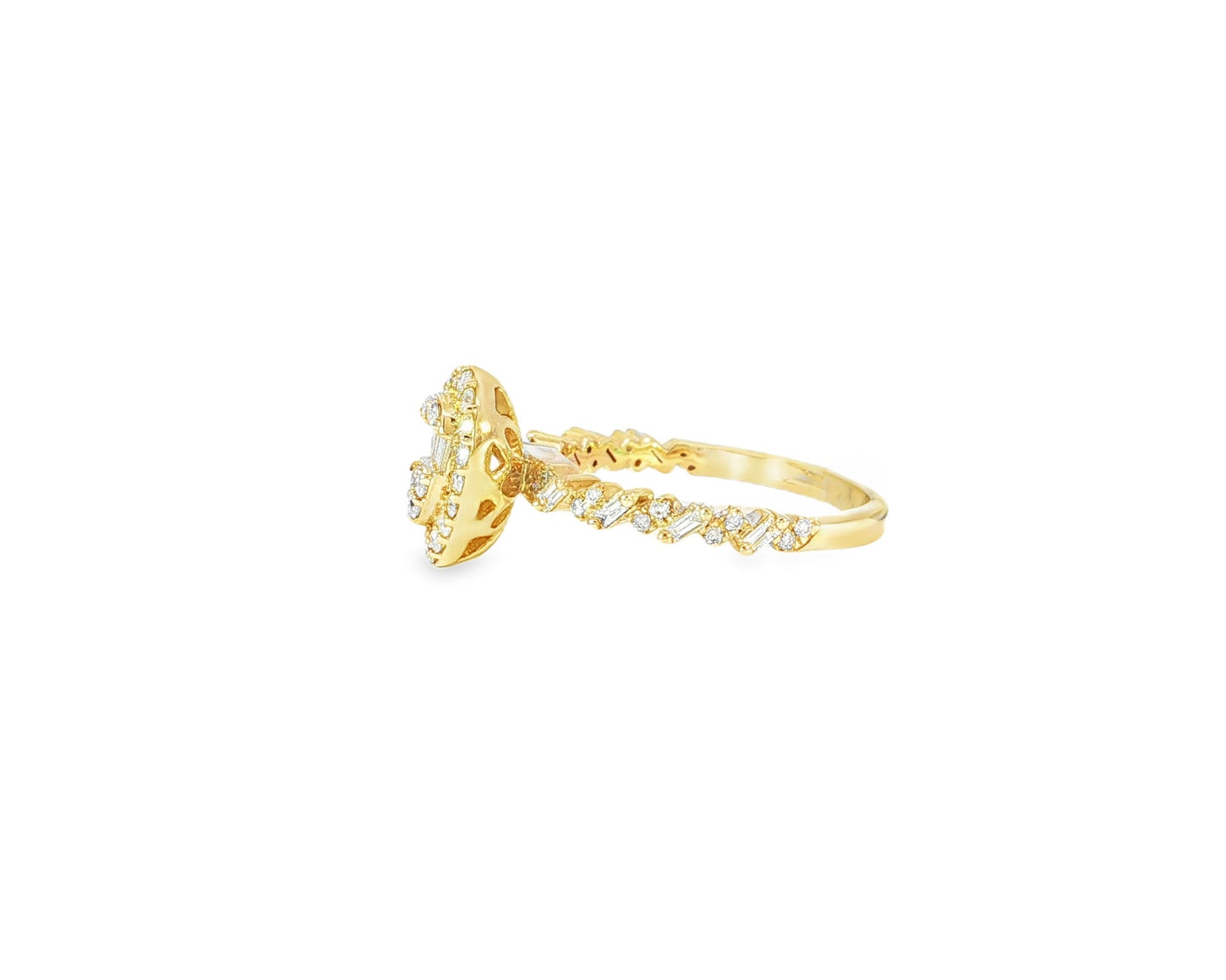14k Gold Diamond Pear - Shaped Halo Ring with Baguette Center 0.60ct - AVI THE JEWELER