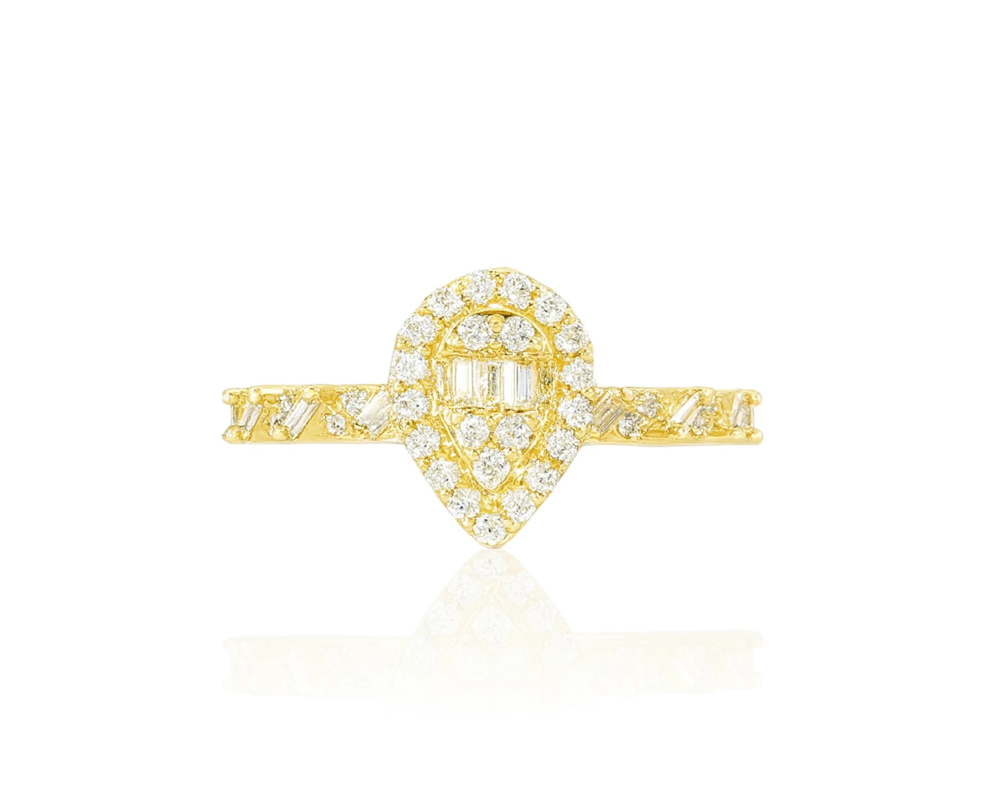 14k Gold Diamond Pear-Shaped Halo Ring with Baguette Center 0.60ct – lifestyle 1027
