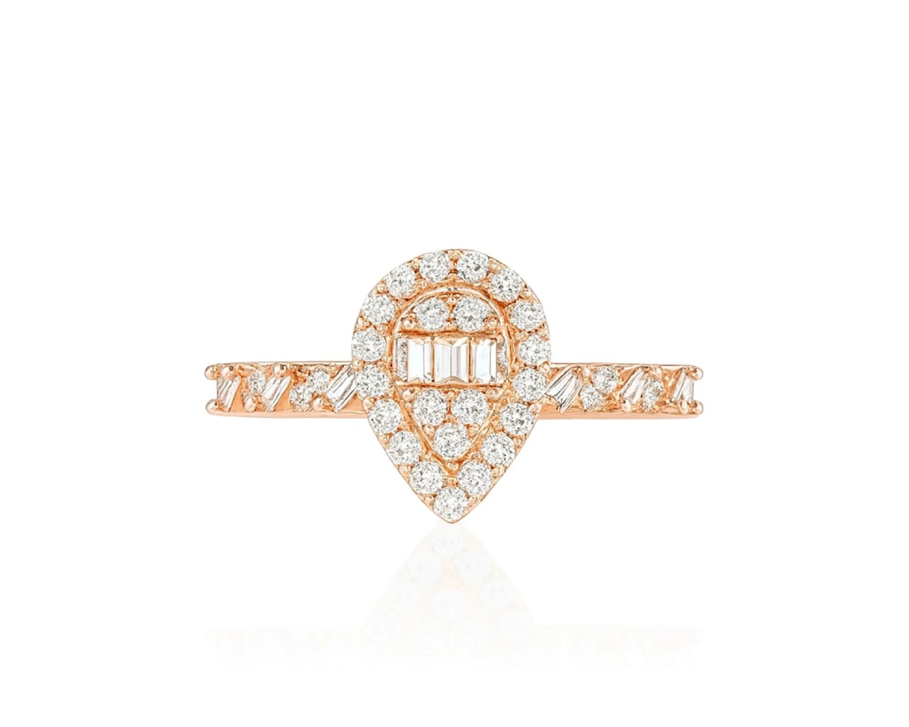 14k Gold Diamond Pear-Shaped Halo Ring with Baguette Center 0.60ct – lifestyle 1031
