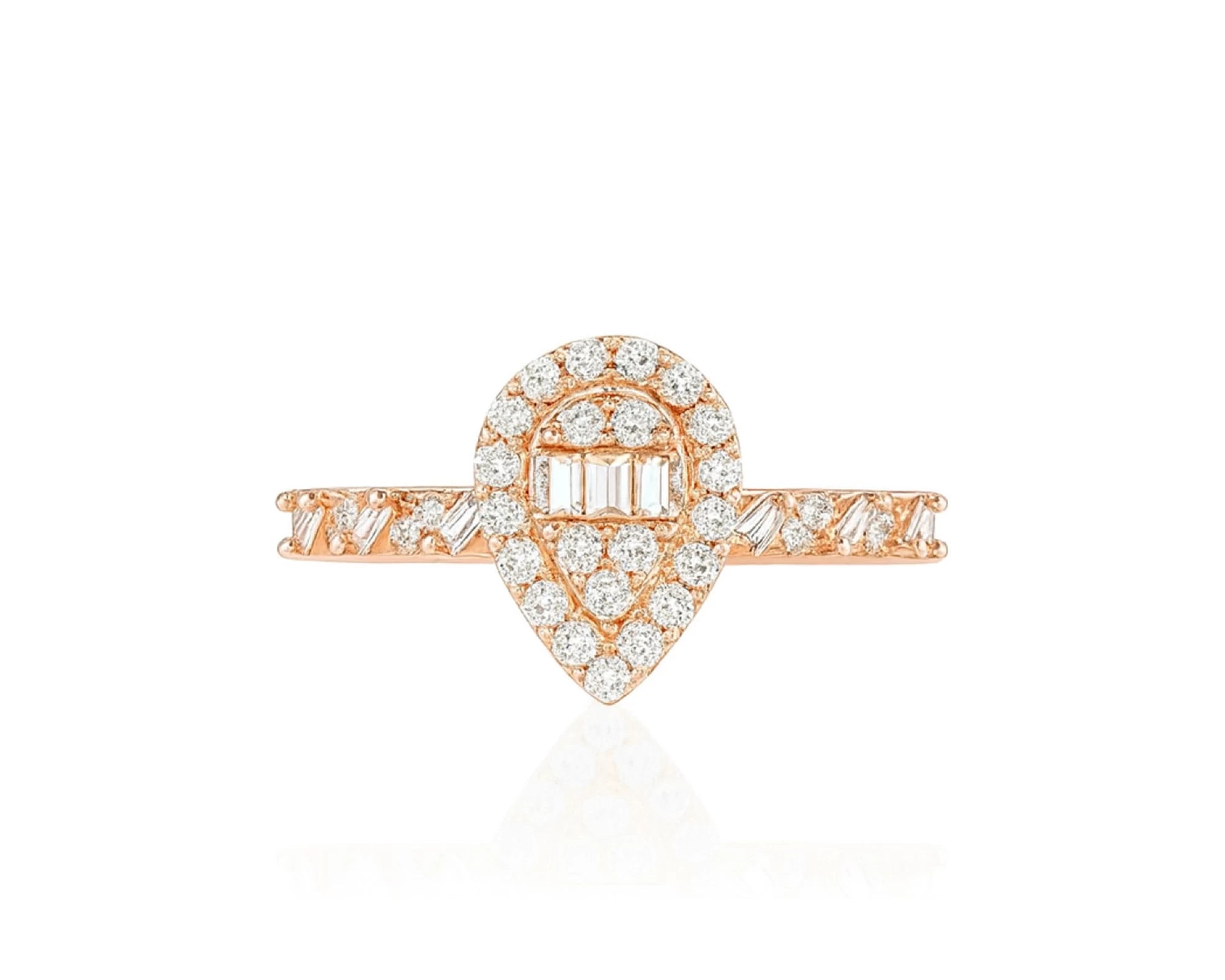 14k Gold Diamond Pear-Shaped Halo Ring with Baguette Center 0.60ct – lifestyle 1031