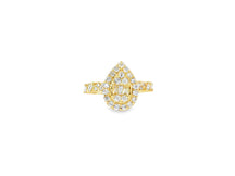 14k Gold Diamond Pear-Shaped Halo Ring with Baguette & Round 1.25ct