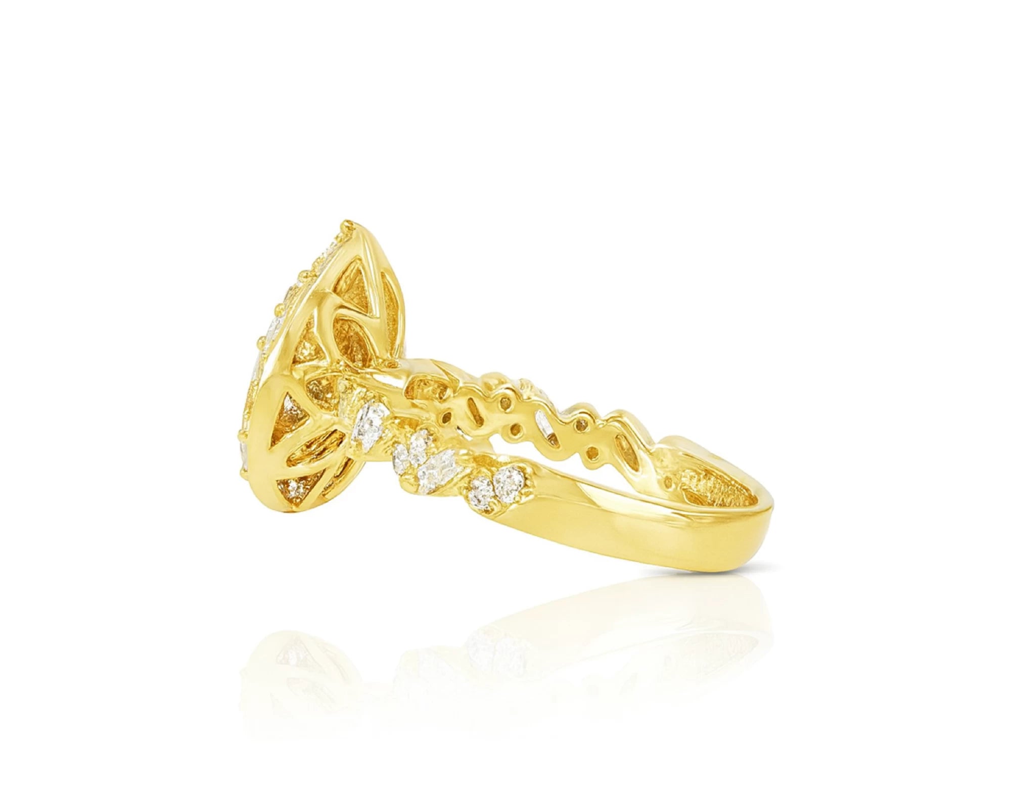 14k Gold Diamond Pear-Shaped Halo Ring with Baguette & Round 1.25ct – lifestyle 1042