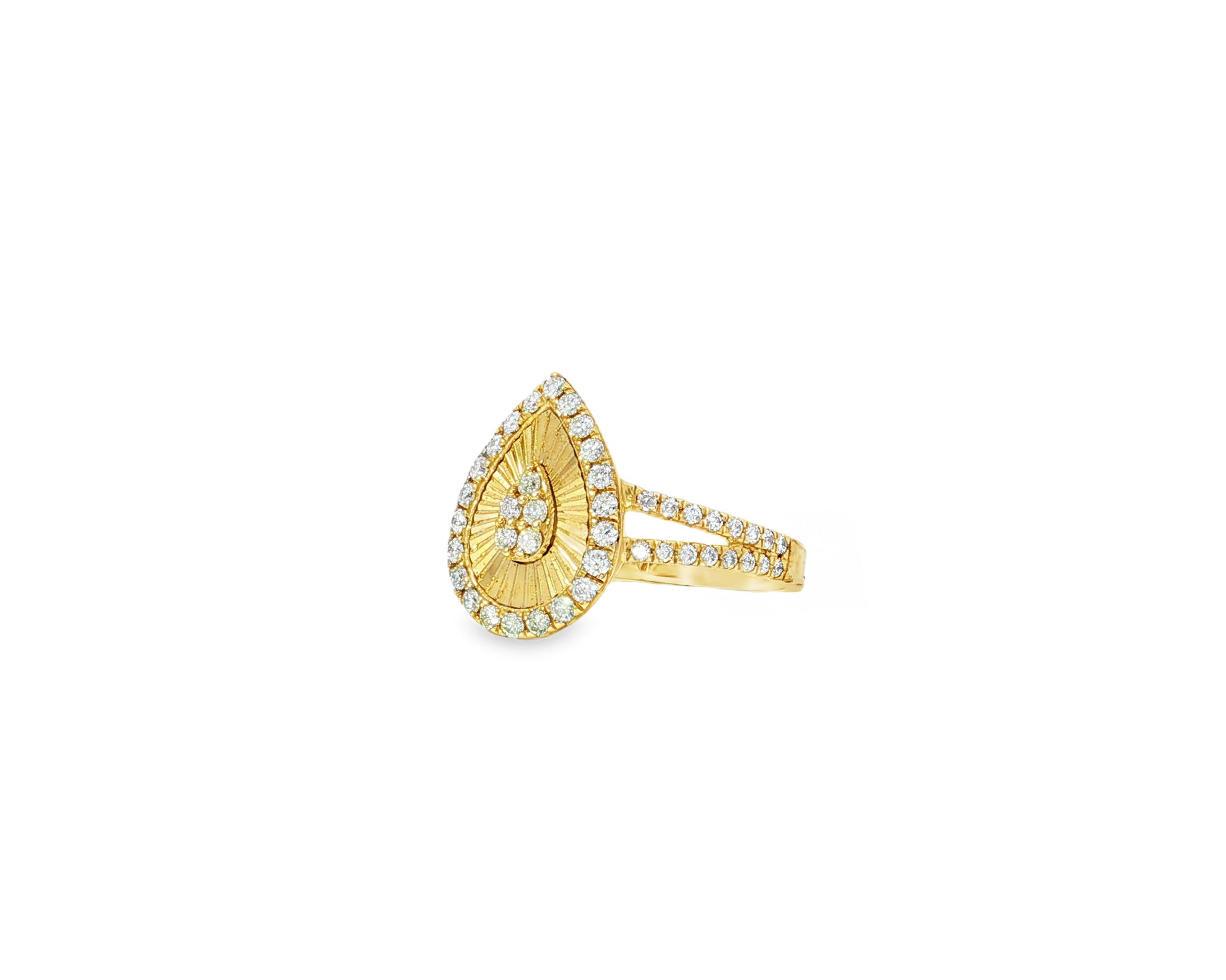 14k Gold Diamond Pear - Shaped Halo Ring with Sunburst Design 0.55ct - AVI THE JEWELER