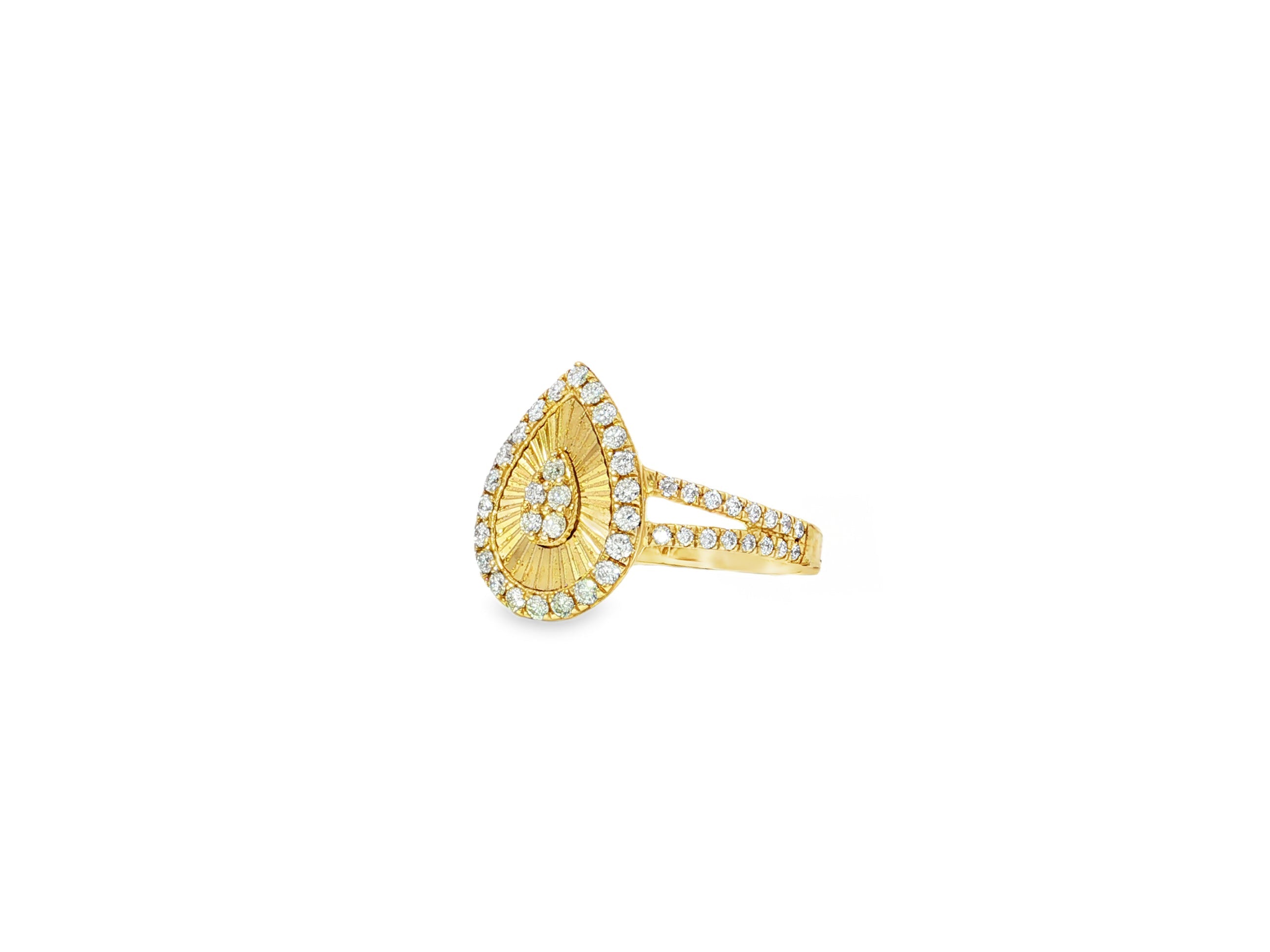 14k Gold Diamond Pear - Shaped Halo Ring with Sunburst Design 0.55ct - AVI THE JEWELER