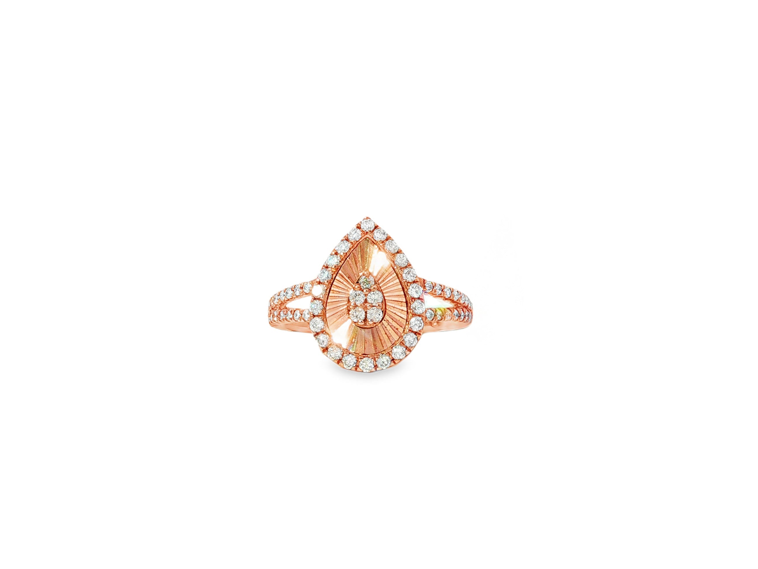14k Gold Diamond Pear - Shaped Halo Ring with Sunburst Design 0.55ct - AVI THE JEWELER
