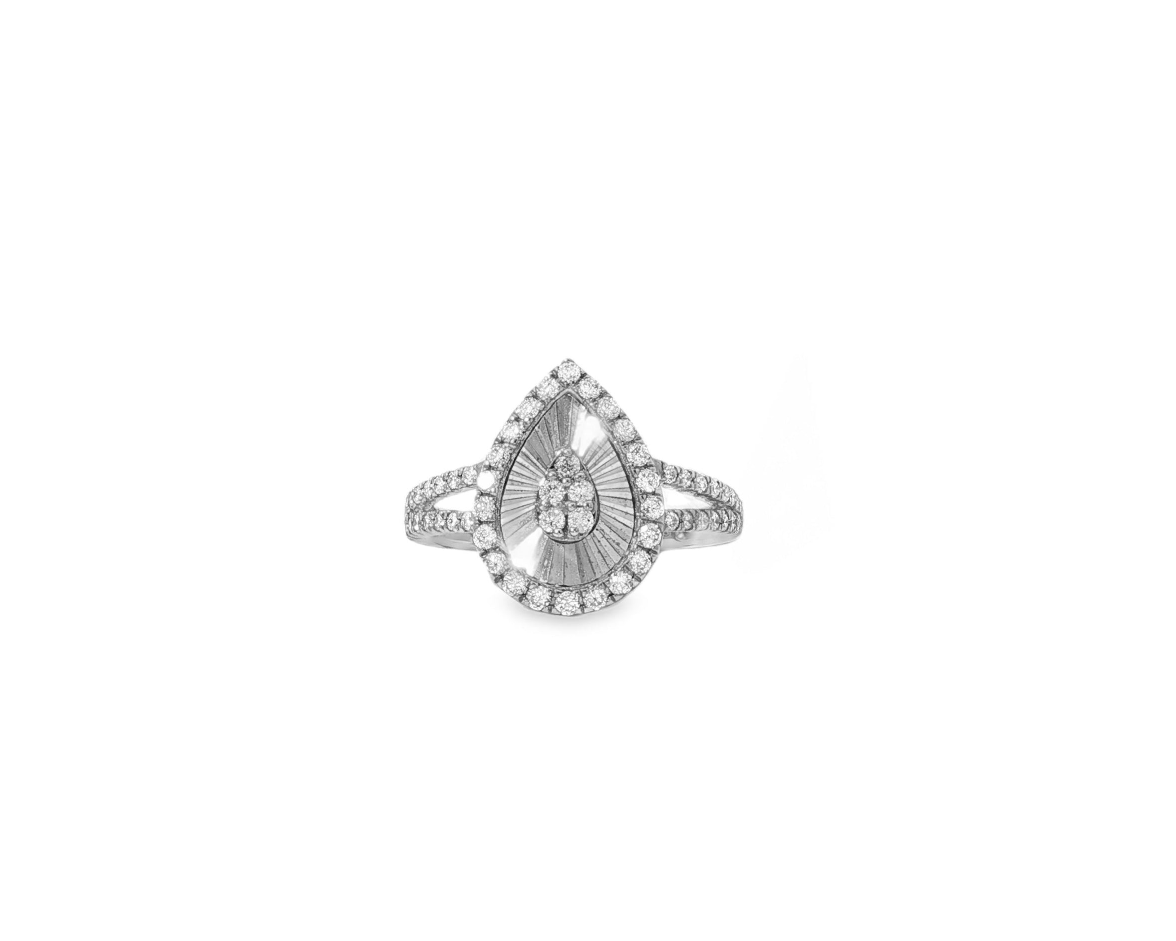 14k Gold Diamond Pear - Shaped Halo Ring with Sunburst Design 0.55ct - AVI THE JEWELER
