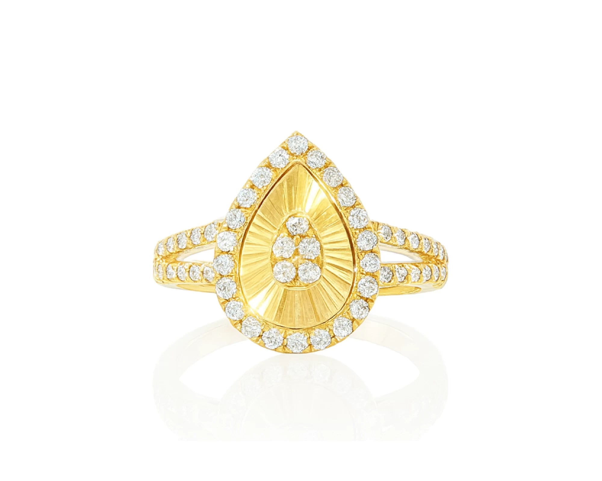 14k Gold Diamond Pear-Shaped Halo Ring with Sunburst Design 0.55ct – lifestyle 1069