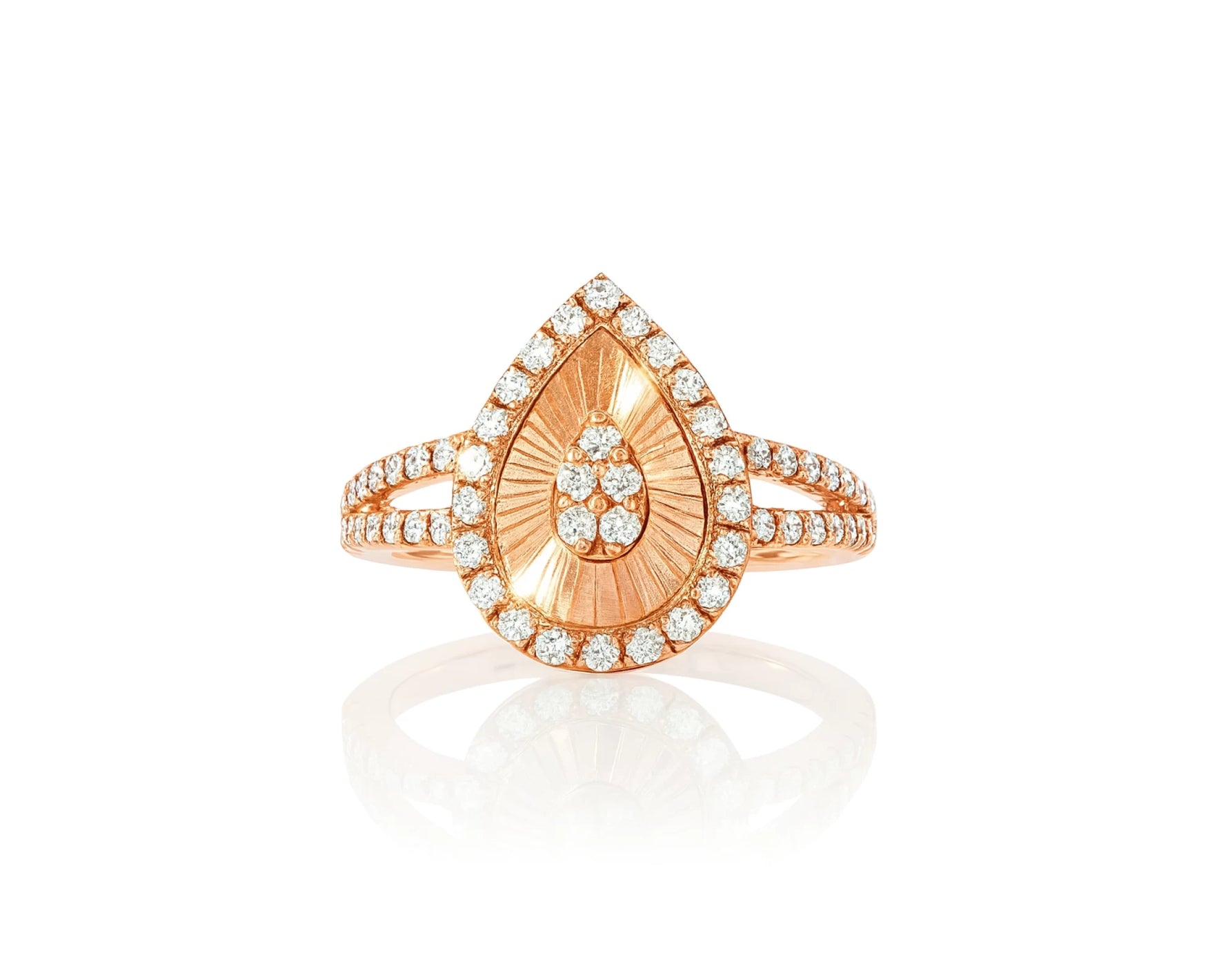 14k Gold Diamond Pear-Shaped Halo Ring with Sunburst Design 0.55ct – lifestyle 1073