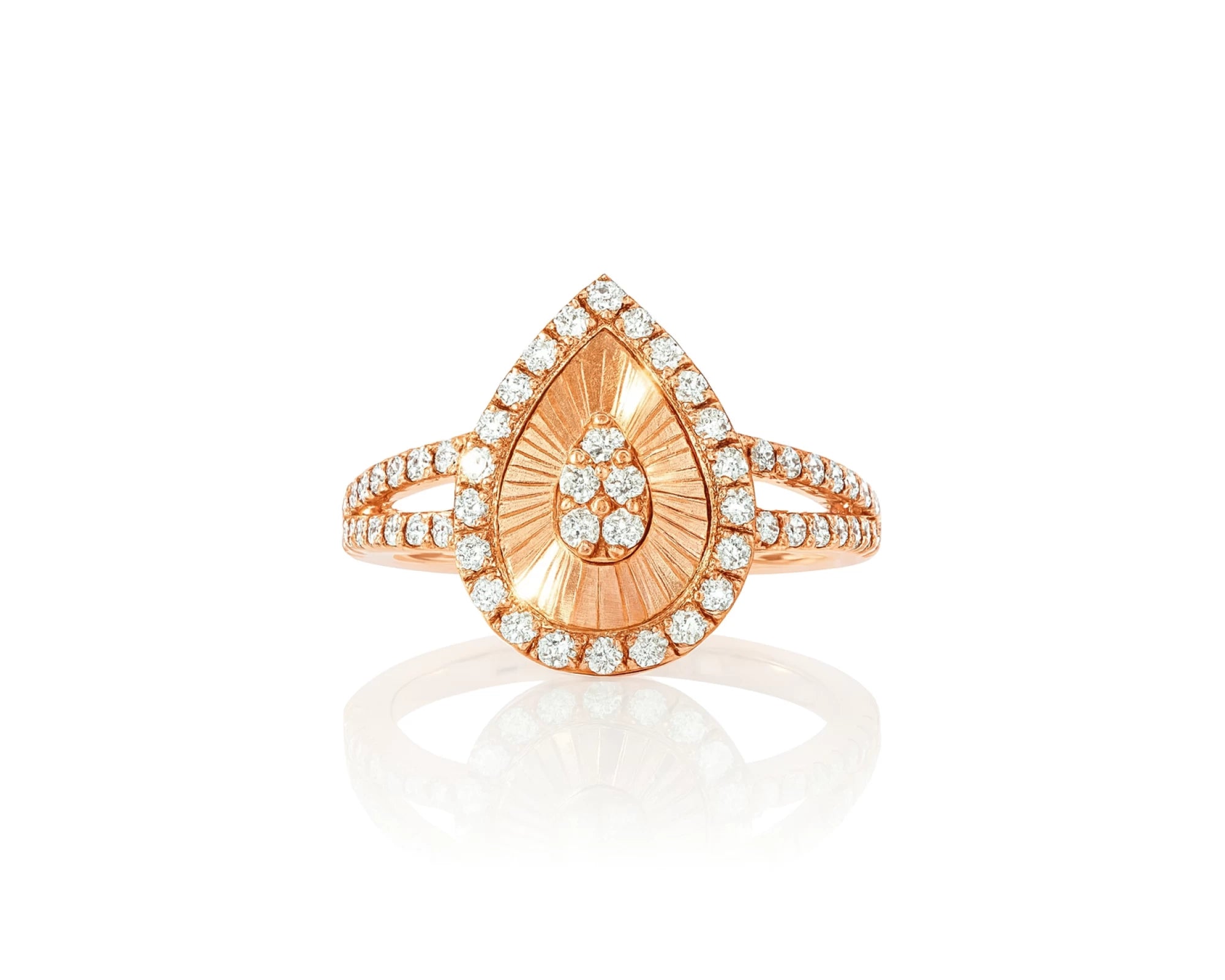 14k Gold Diamond Pear-Shaped Halo Ring with Sunburst Design 0.55ct – lifestyle 1073