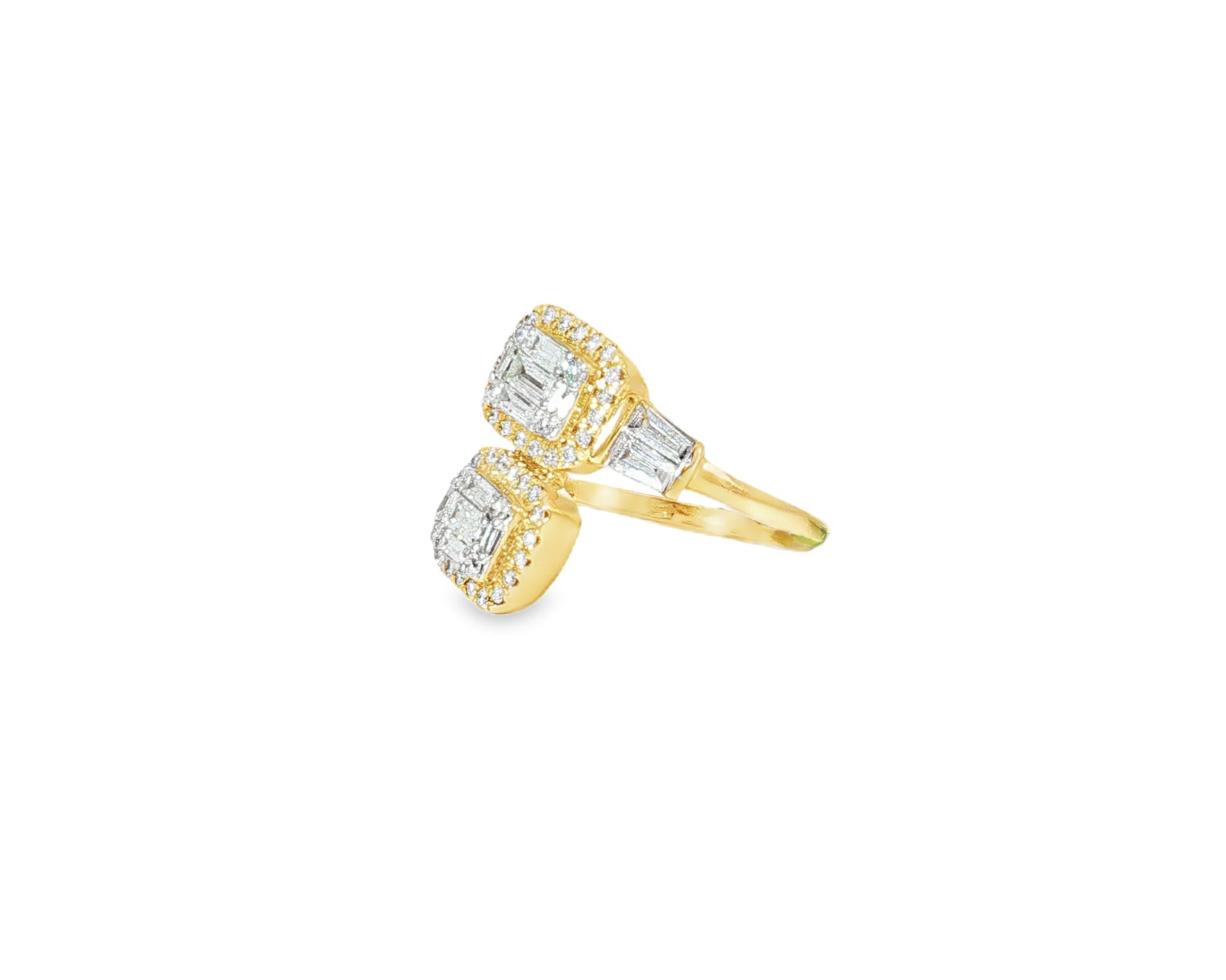 14k Gold Diamond Ring with Dual Emerald - Cut Halo & Baguette 1.05c - AVI THE JEWELER