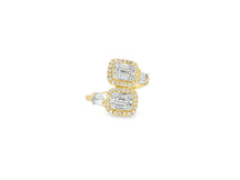 14k Gold Diamond Ring with Dual Emerald-Cut Halo & Baguette 1.05c